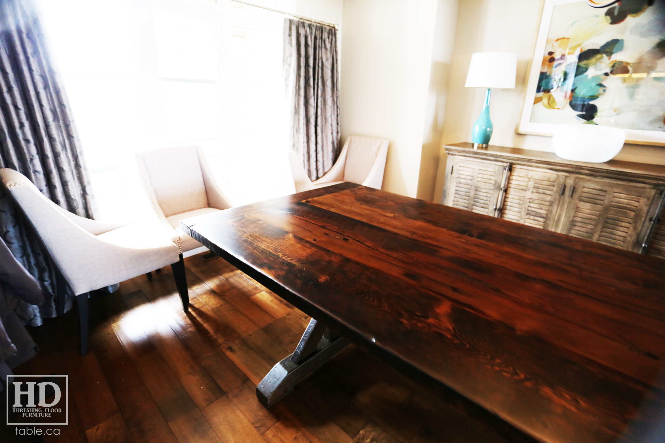 Reclaimed Wood Table with Sawbuck Style Base by HD Threshing Floor Furniture / www.table.ca