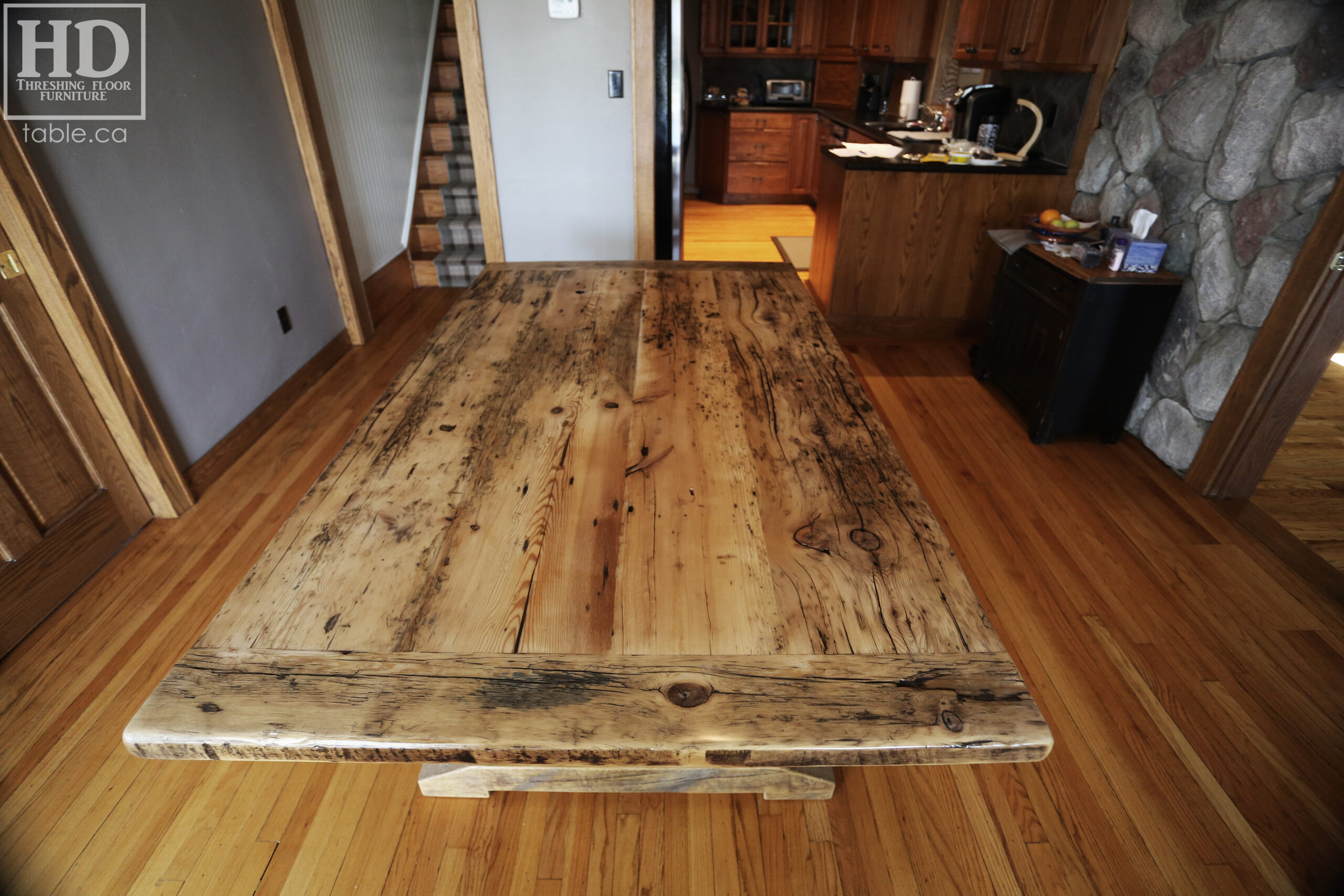 Grey Reclaimed Wood Table with Sawbuck Base by HD Threshing Floor Furniture / www.table.ca