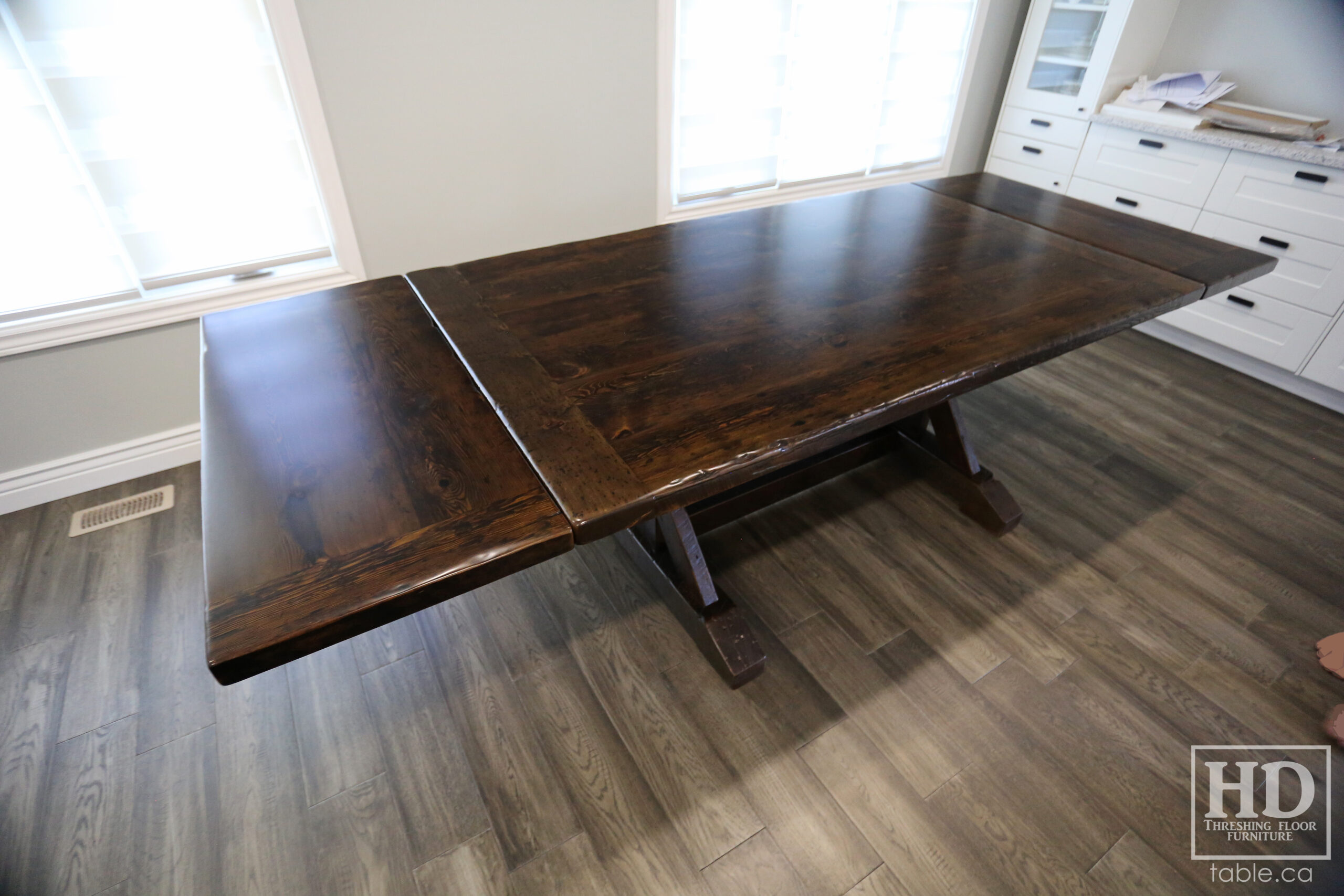 Dark Reclaimed Wood Table with Black Stain Treatment by HD Threshing Floor Furniture / www.table.ca