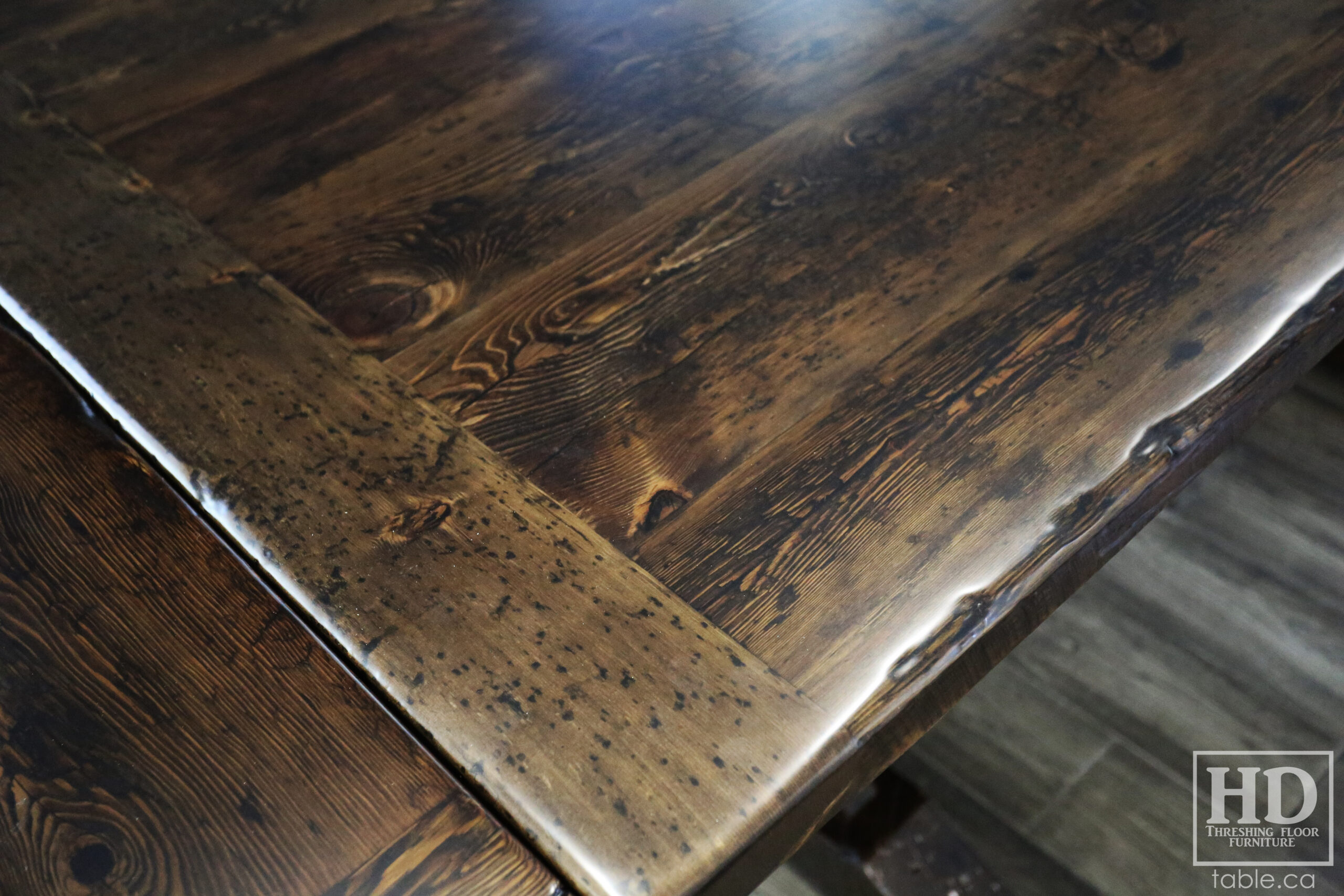 Dark Reclaimed Wood Table with Black Stain Treatment by HD Threshing Floor Furniture / www.table.ca