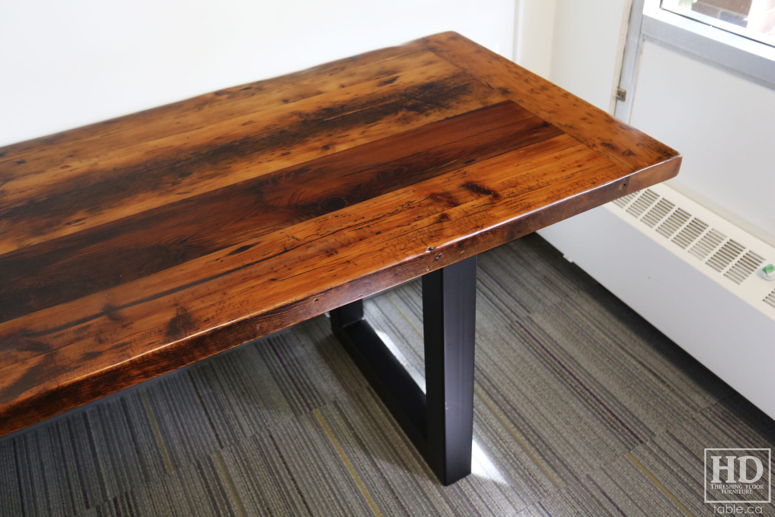 Reclaimed Wood Desk with Metal Base by HD Threshing Floor Furniture / www.table.ca