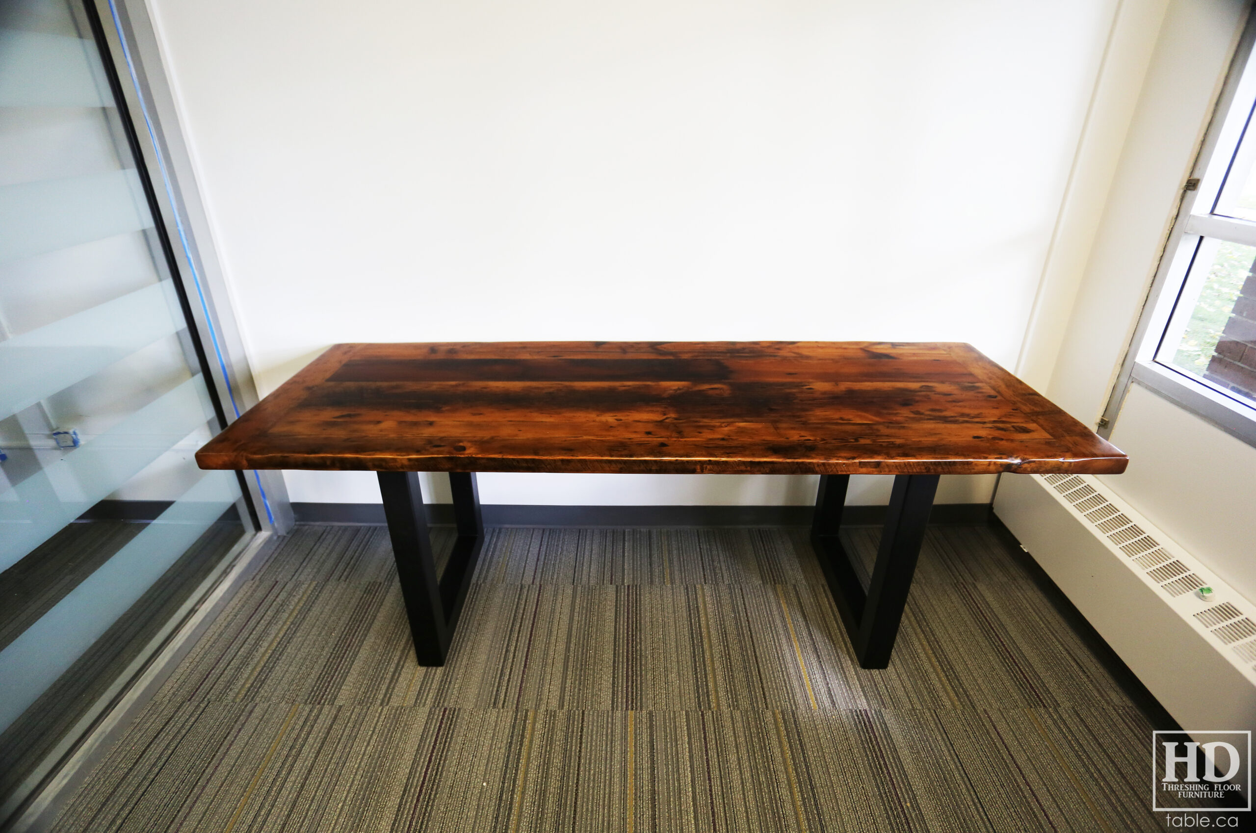 Reclaimed Wood Desk with Metal Base by HD Threshing Floor Furniture / www.table.ca