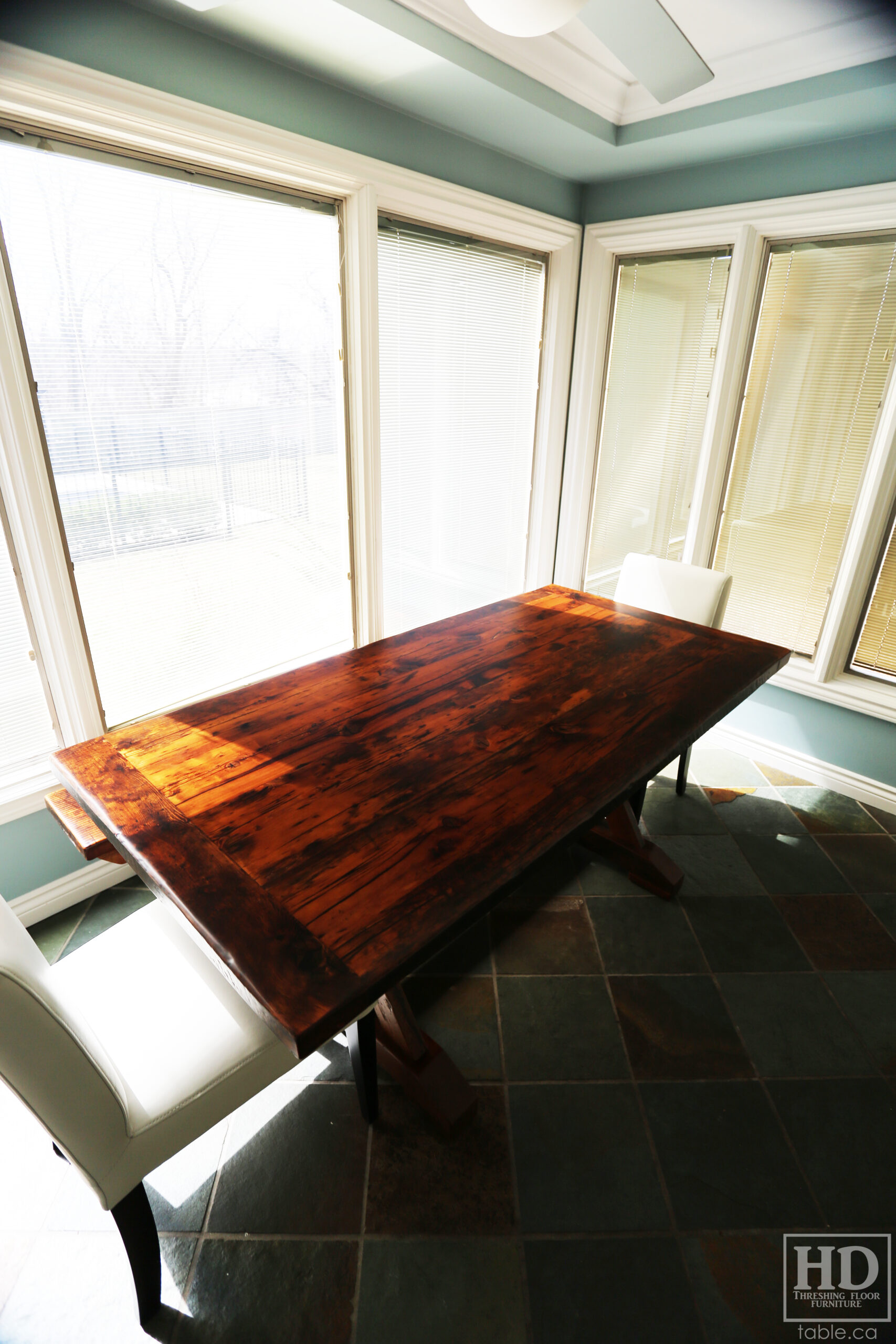 Reclaimed Barnwood Table with Trestle Base by HD Threshing Floor Furniture / www.table.ca