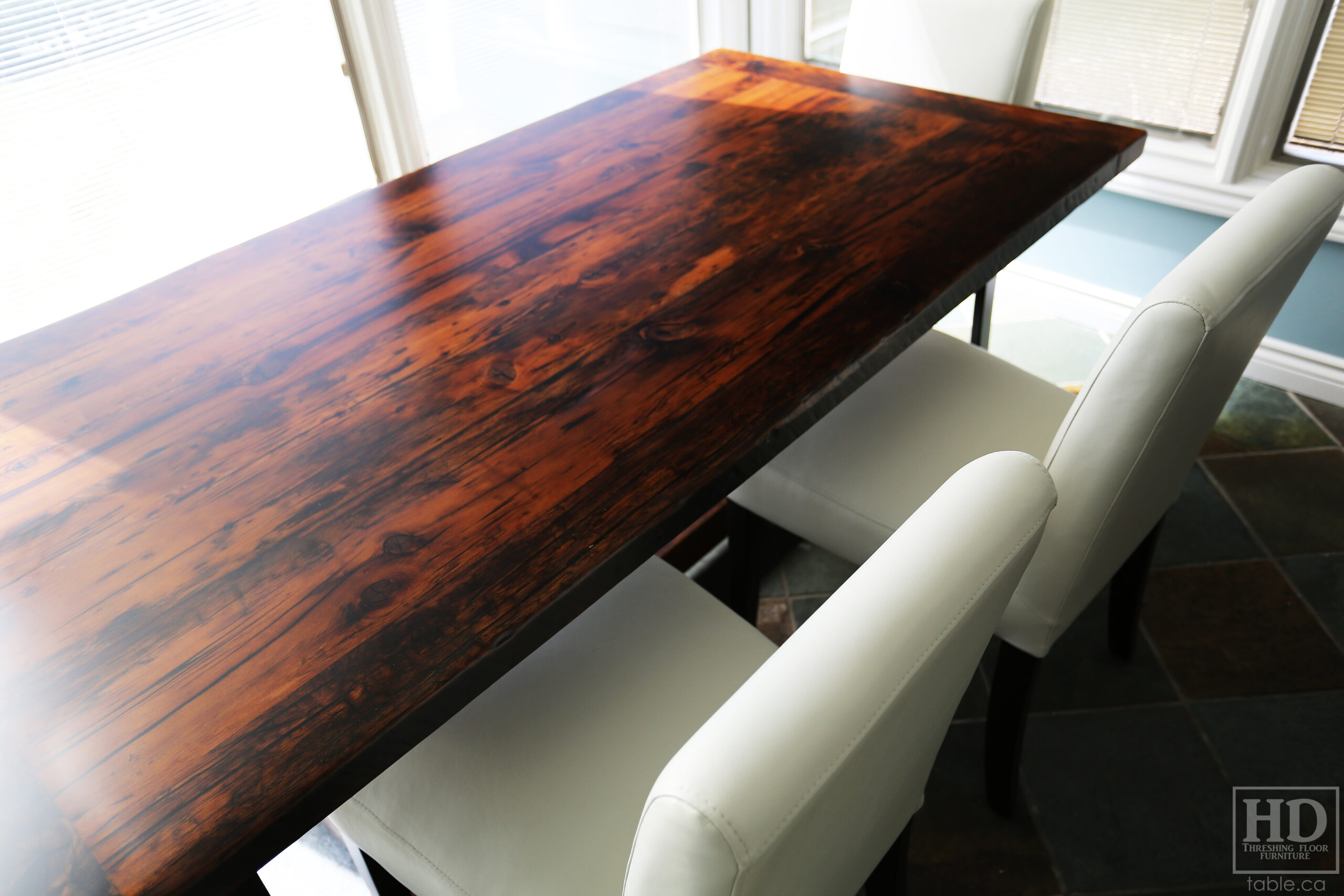 Reclaimed Barnwood Table with Trestle Base by HD Threshing Floor Furniture / www.table.ca