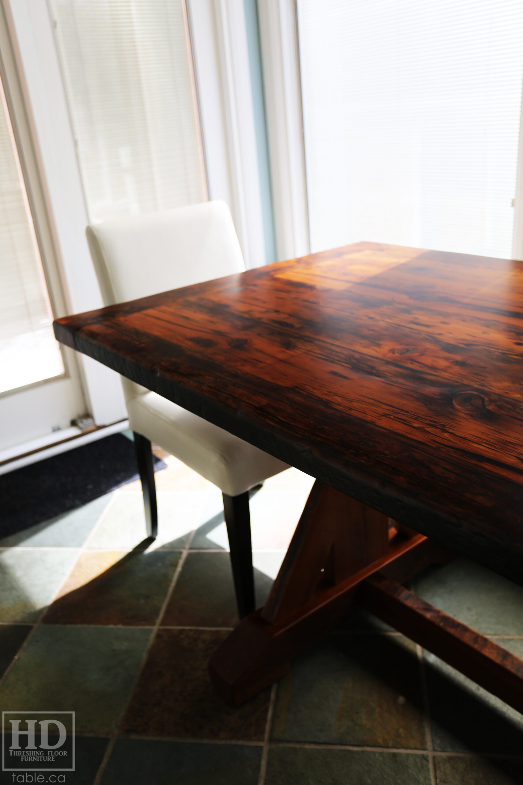 Reclaimed Barnwood Table with Trestle Base by HD Threshing Floor Furniture / www.table.ca