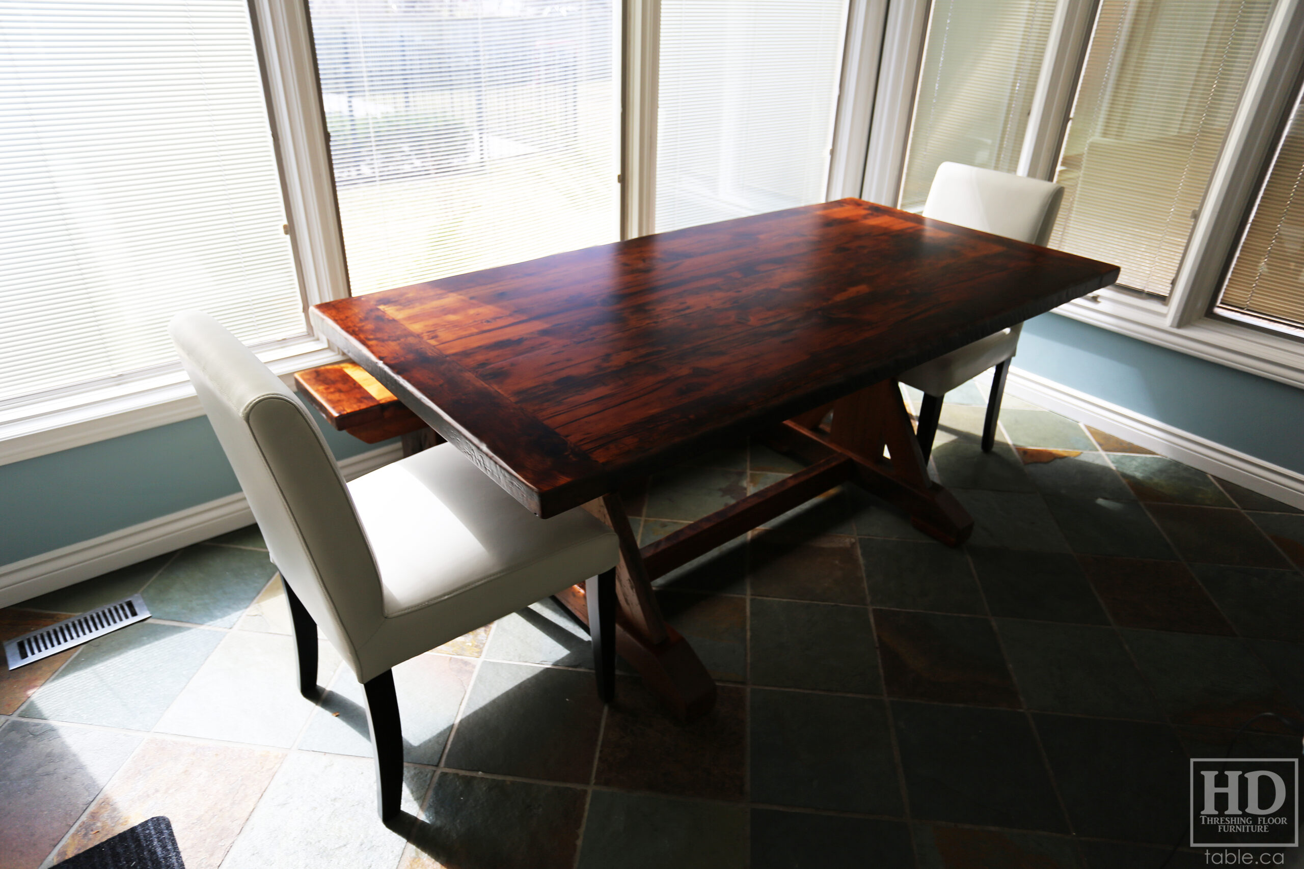 Reclaimed Barnwood Table with Trestle Base by HD Threshing Floor Furniture / www.table.ca