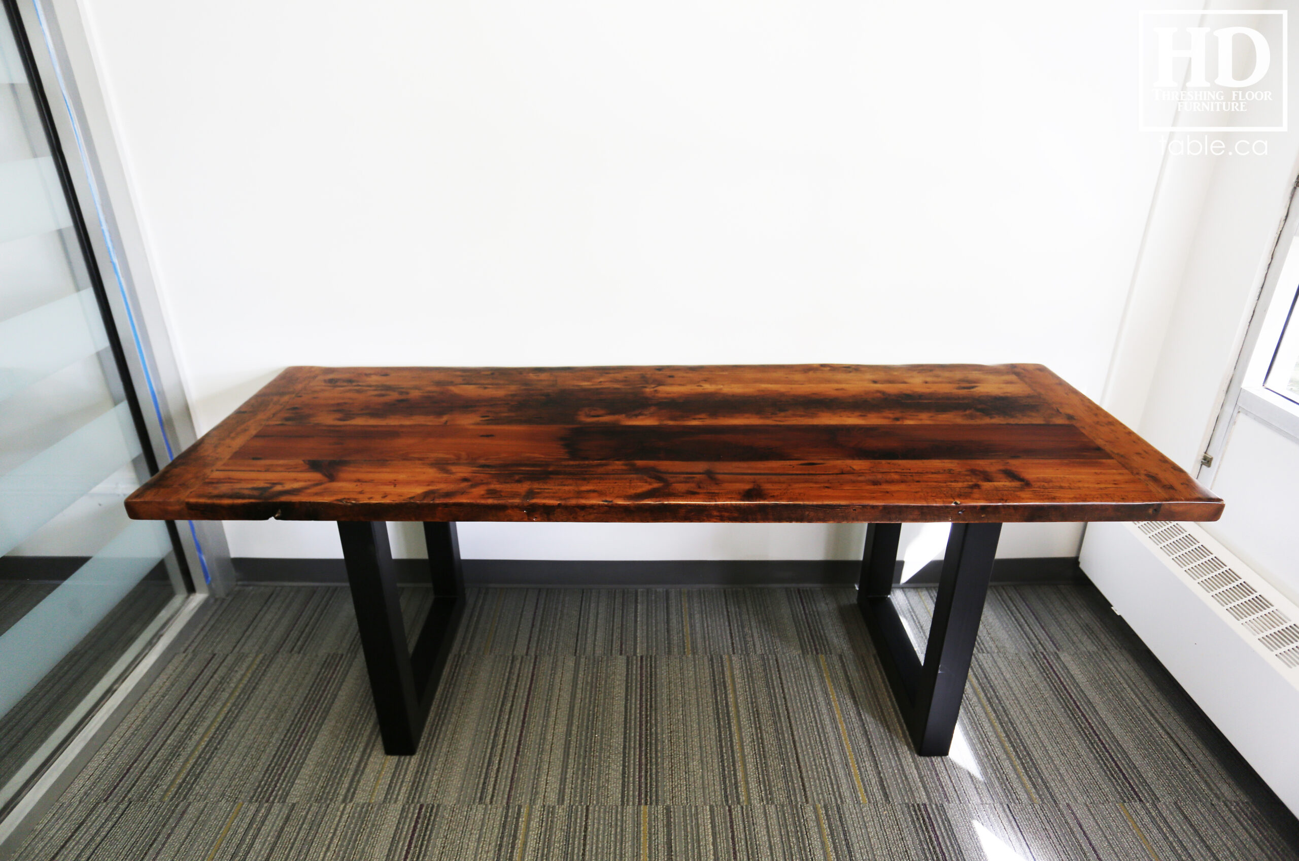 Reclaimed Wood Desk with Metal Base by HD Threshing Floor Furniture / www.table.ca