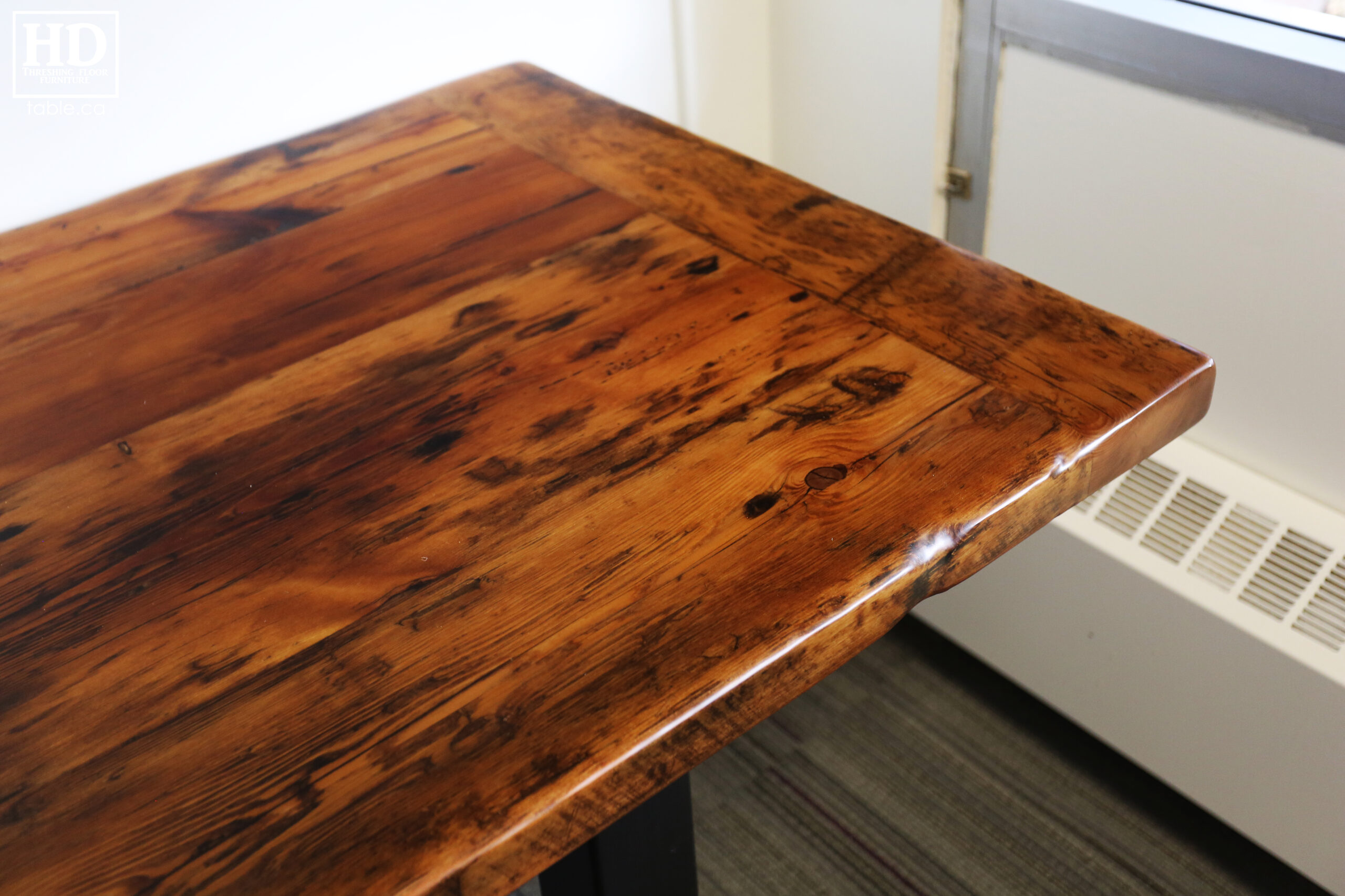 Reclaimed Wood Desk with Metal Base by HD Threshing Floor Furniture / www.table.ca