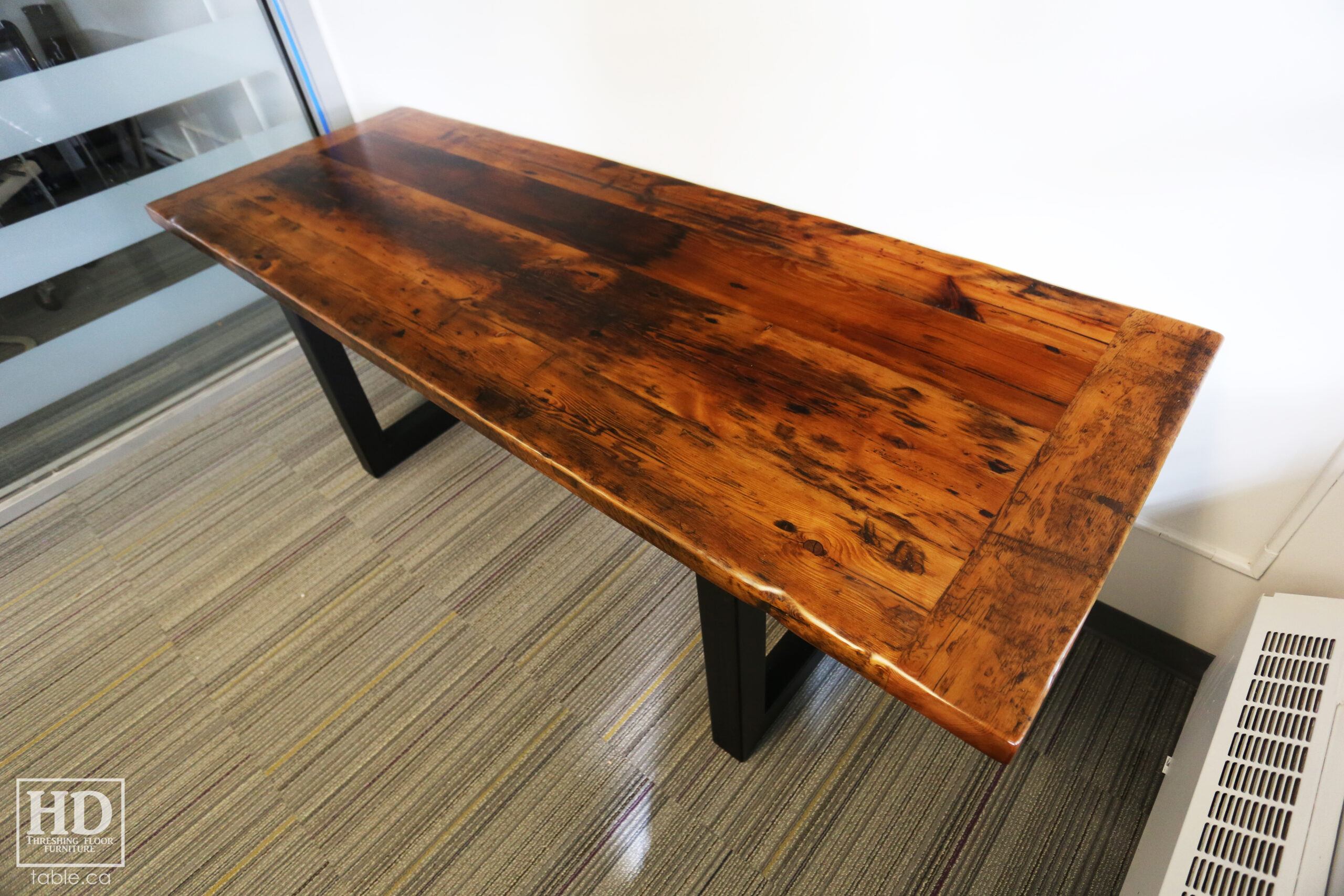 Reclaimed Wood Desk with Metal Base by HD Threshing Floor Furniture / www.table.ca