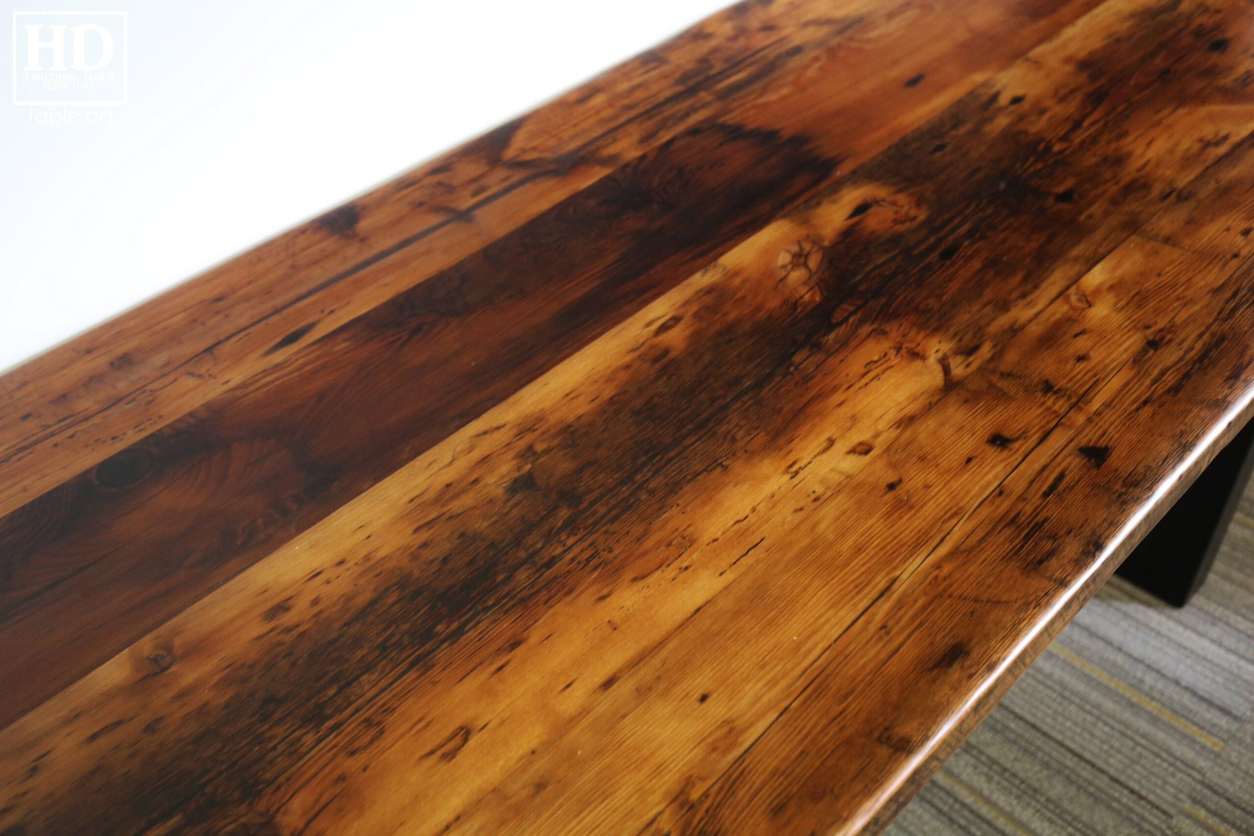 Reclaimed Wood Desk with Metal Base by HD Threshing Floor Furniture / www.table.ca