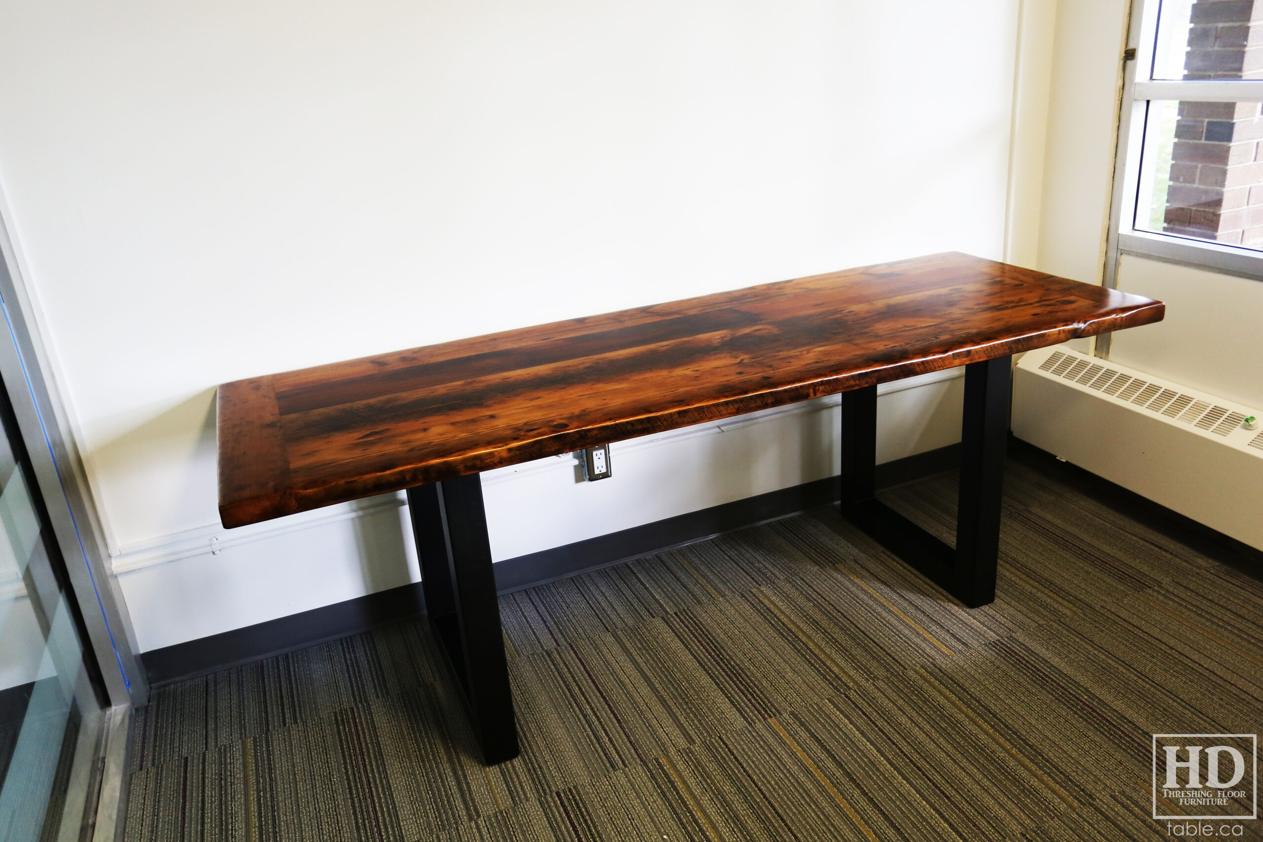 Reclaimed Wood Desk with Metal Base by HD Threshing Floor Furniture / www.table.ca