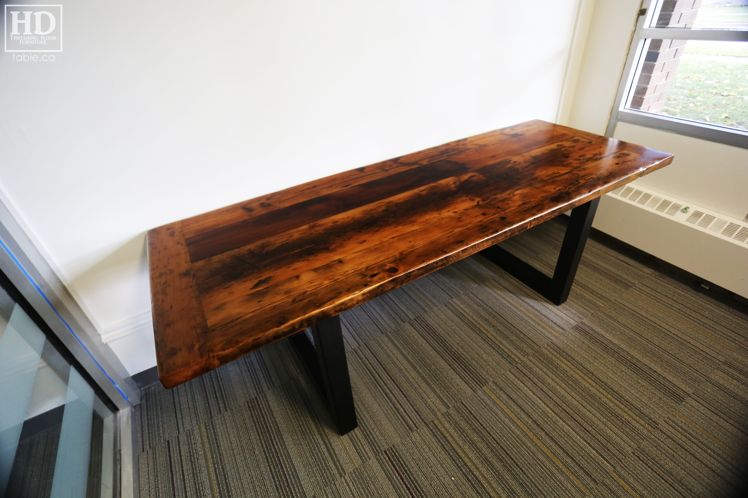 Reclaimed Wood Desk with Metal Base by HD Threshing Floor Furniture / www.table.ca