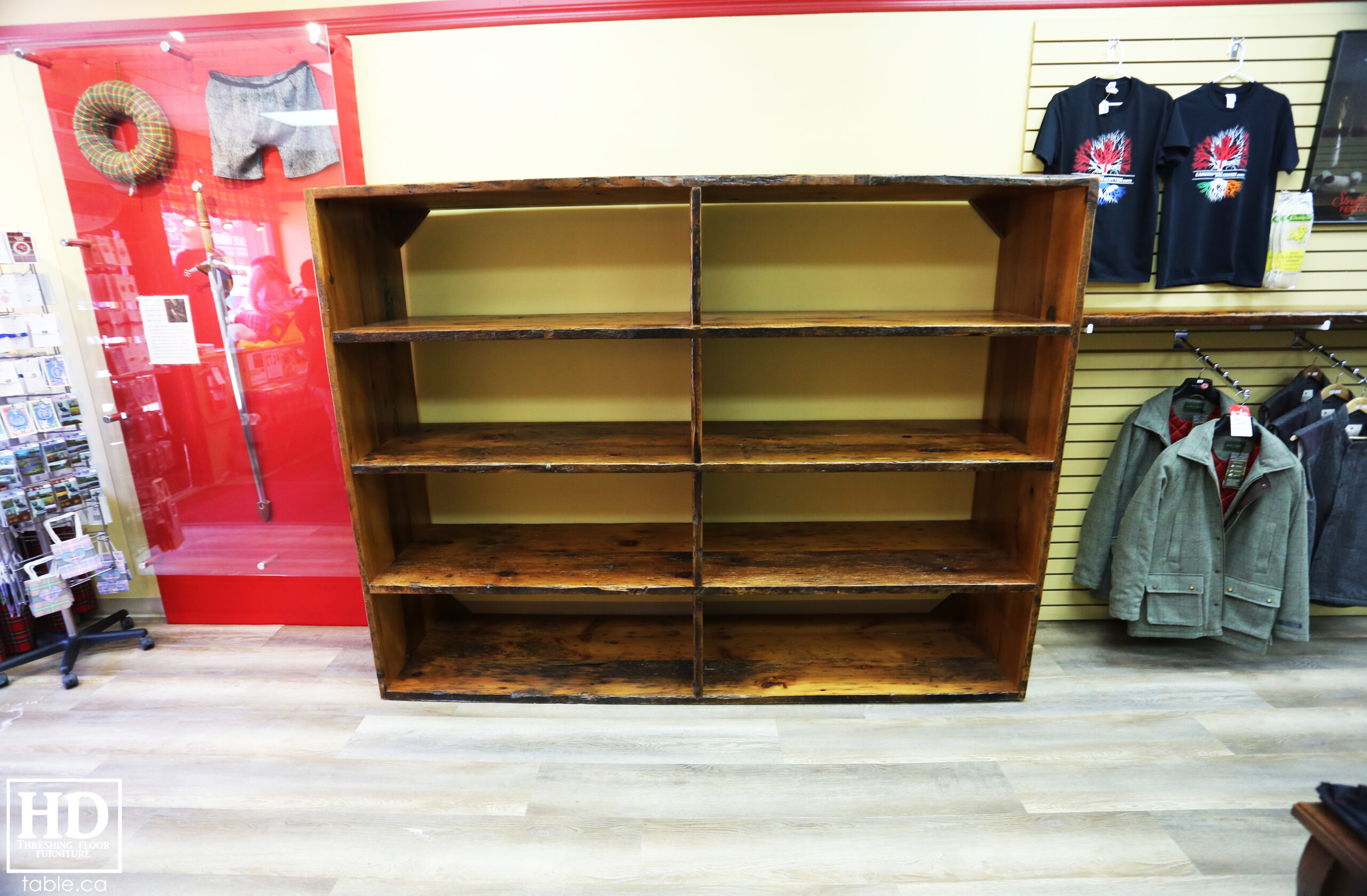 Reclaimed Wood Shelving Unit for a Retail Store made from Ontario Barnwood by HD Threshing Floor Furniture / www.table.ca