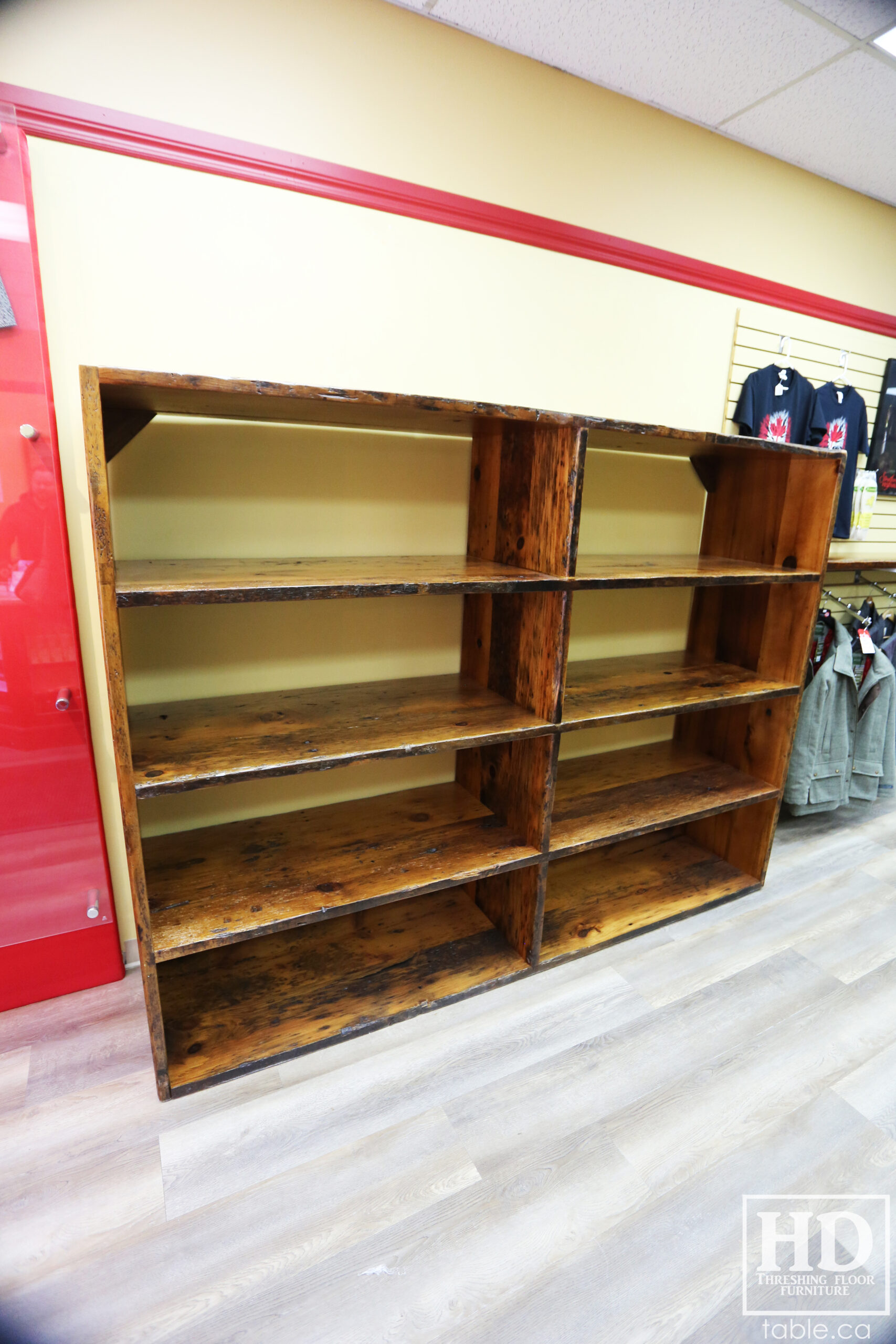 Reclaimed Wood Shelving Unit for a Retail Store made from Ontario Barnwood by HD Threshing Floor Furniture / www.table.ca