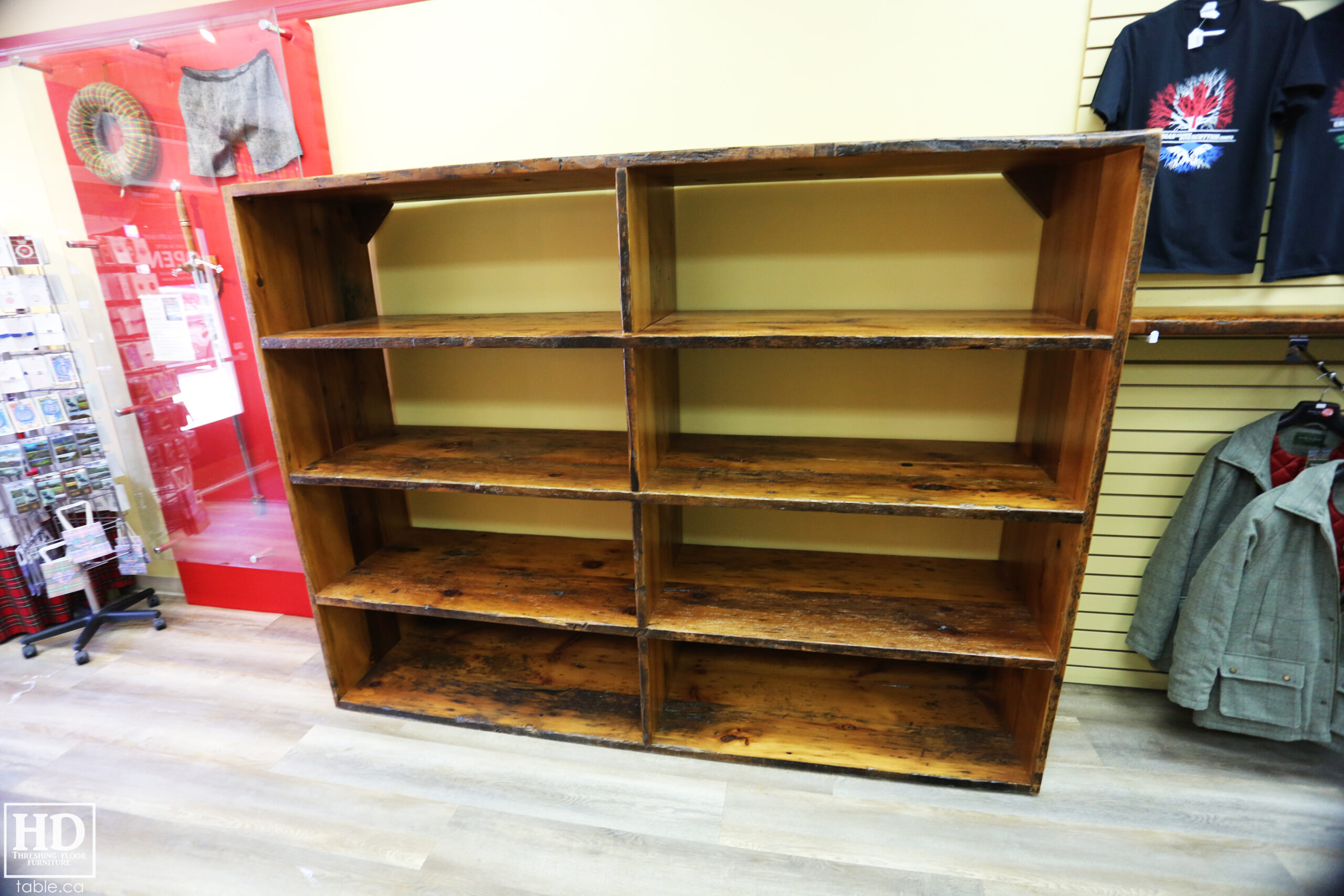 Reclaimed Wood Shelving Unit for a Retail Store made from Ontario Barnwood by HD Threshing Floor Furniture / www.table.ca