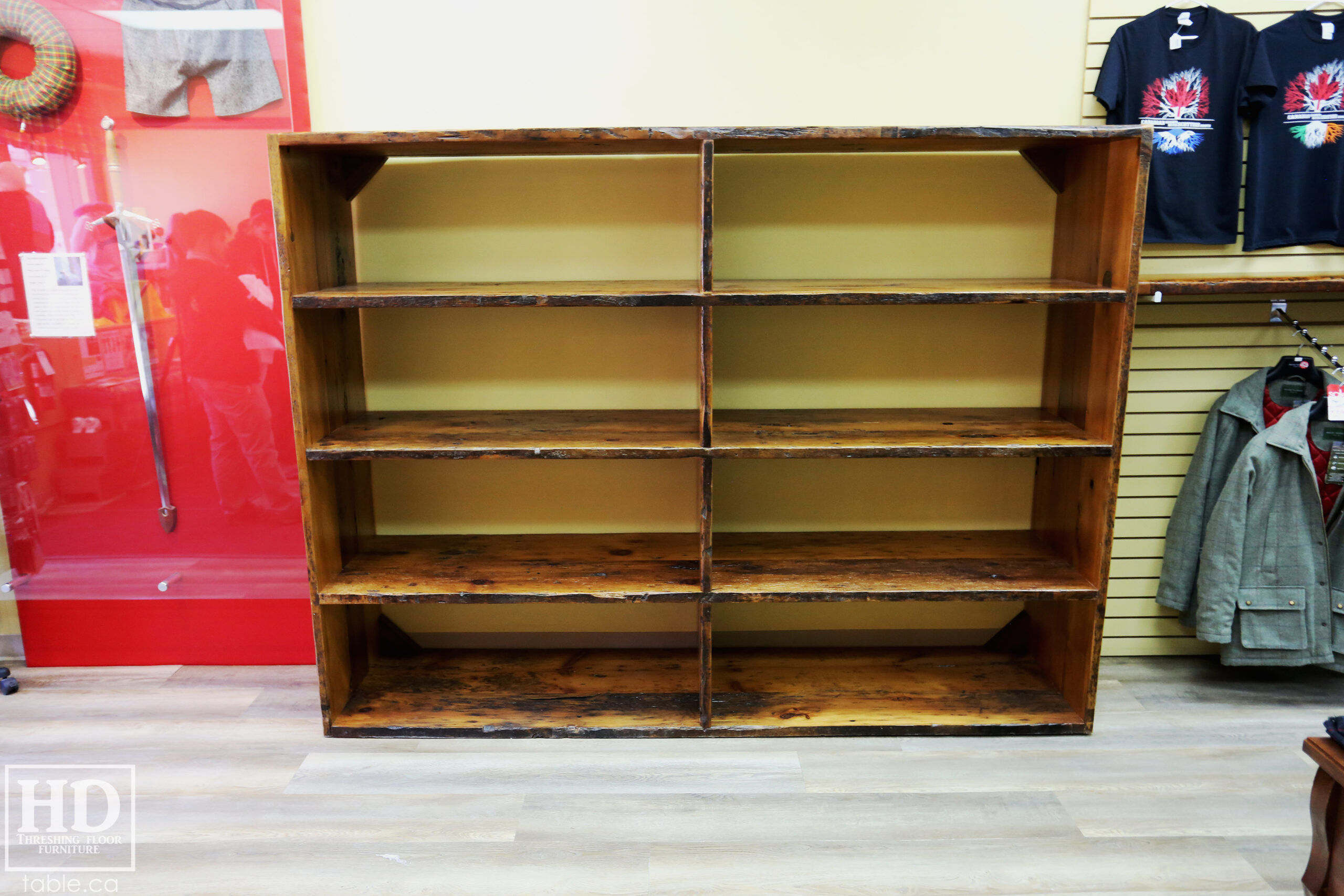 Reclaimed Wood Shelving Unit for a Retail Store made from Ontario Barnwood by HD Threshing Floor Furniture / www.table.ca