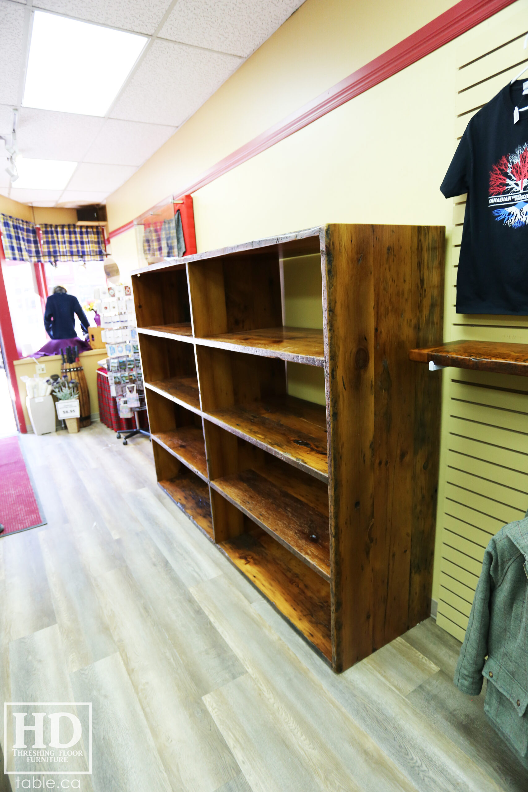 Reclaimed Wood Shelving Unit for a Retail Store made from Ontario Barnwood by HD Threshing Floor Furniture / www.table.ca