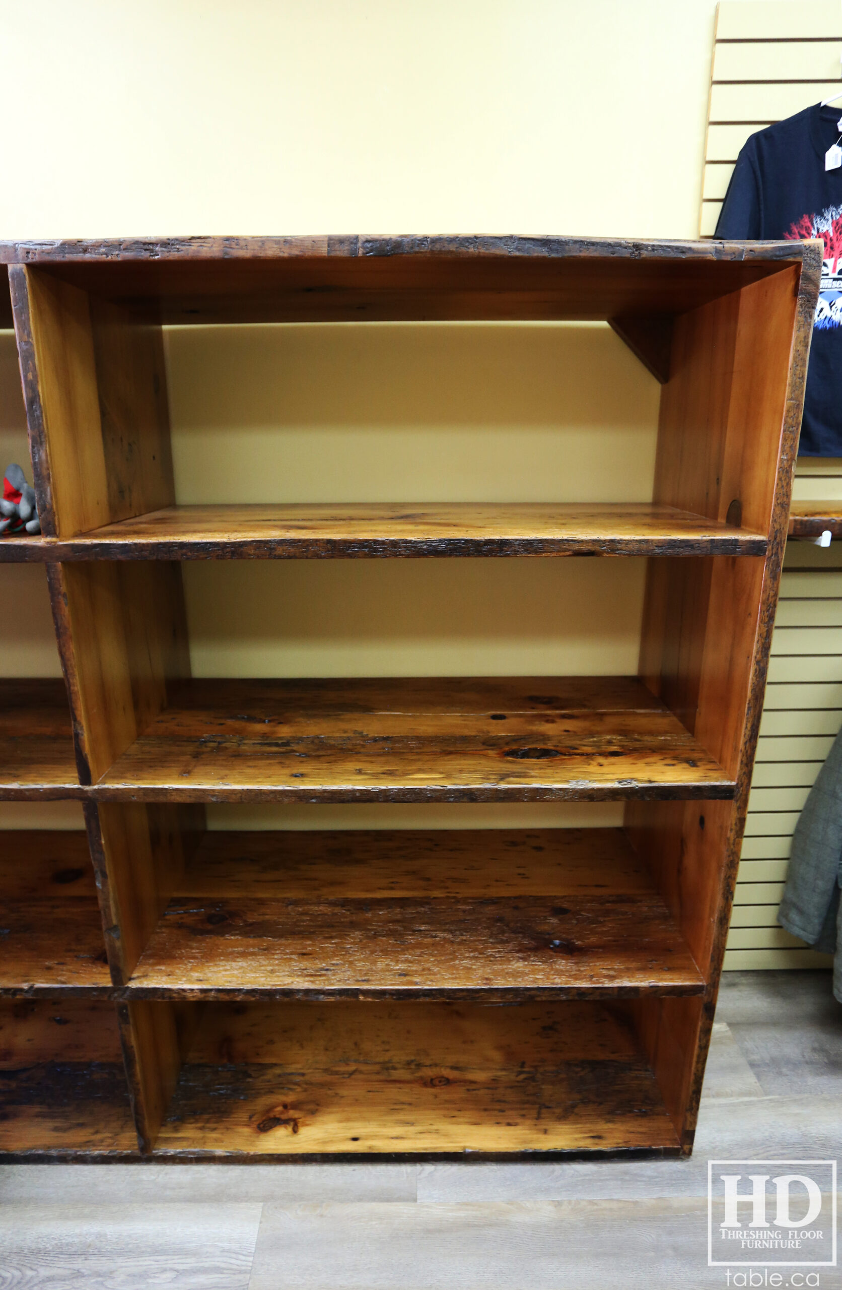 Reclaimed Wood Shelving Unit for a Retail Store made from Ontario Barnwood by HD Threshing Floor Furniture / www.table.ca