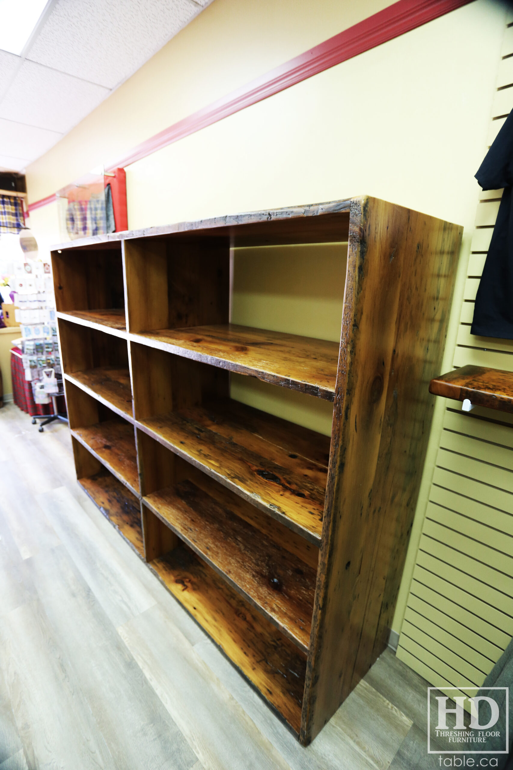 Reclaimed Wood Shelving Unit for a Retail Store made from Ontario Barnwood by HD Threshing Floor Furniture / www.table.ca