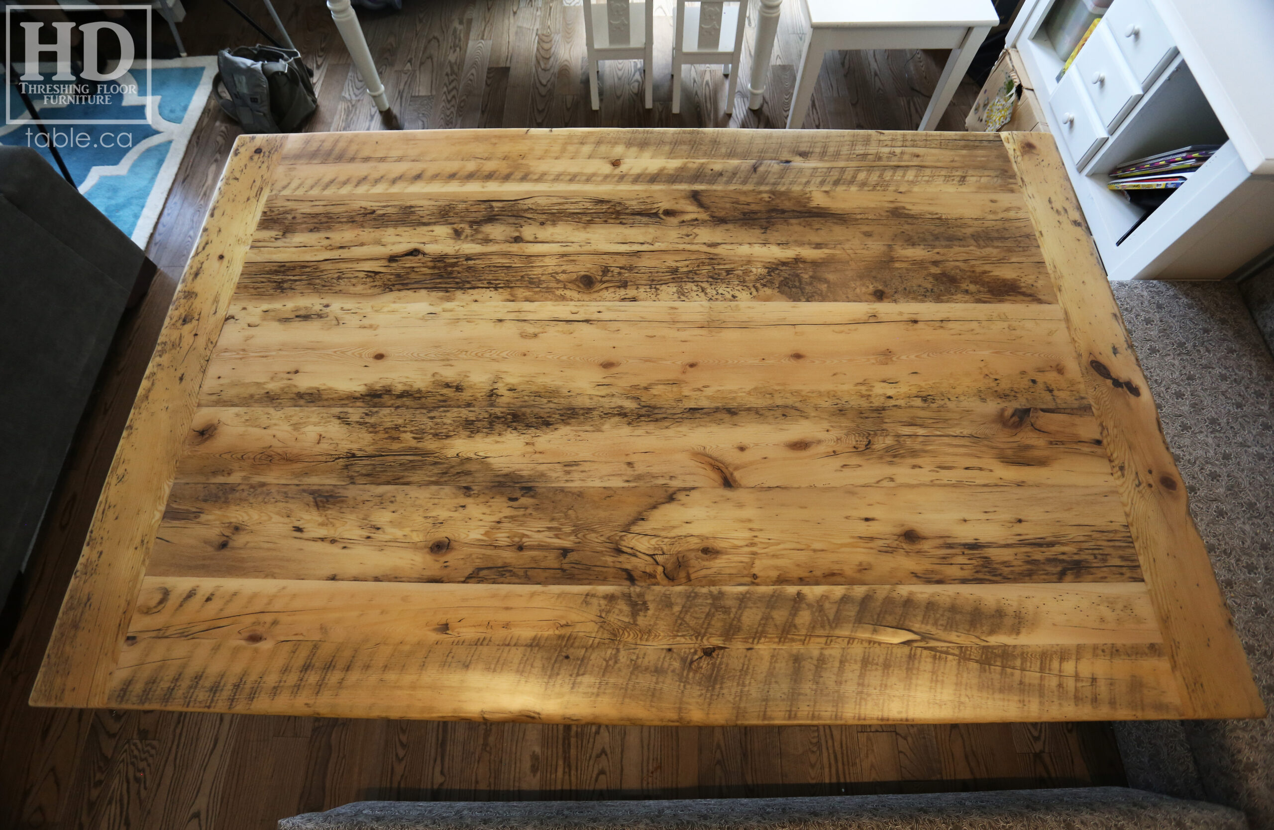 Custom Table Top made from Hemlock Threshing Floor Barn Floor Boards by HD Threshing Floor Furniture / www.table.ca