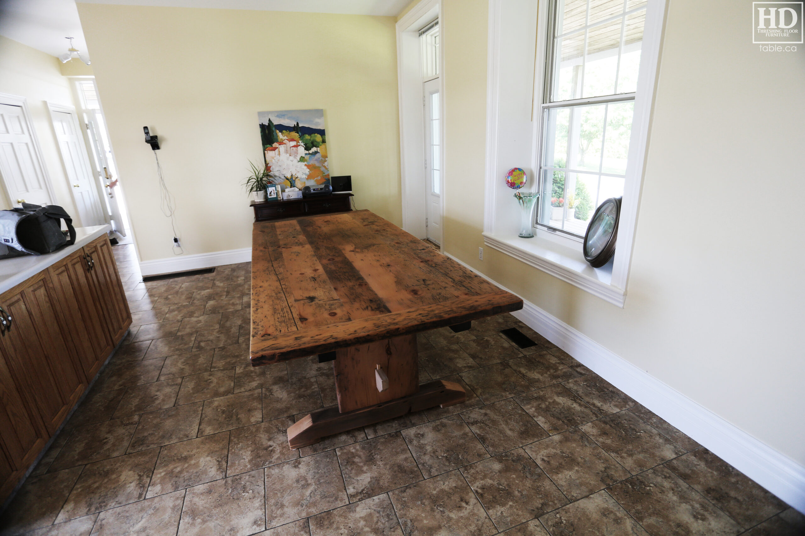 Reclaimed Wood Table with Greytone Treatment Option to Maintain the Colour of Unfinished by HD Threshing Floor Furniture / www.table.ca