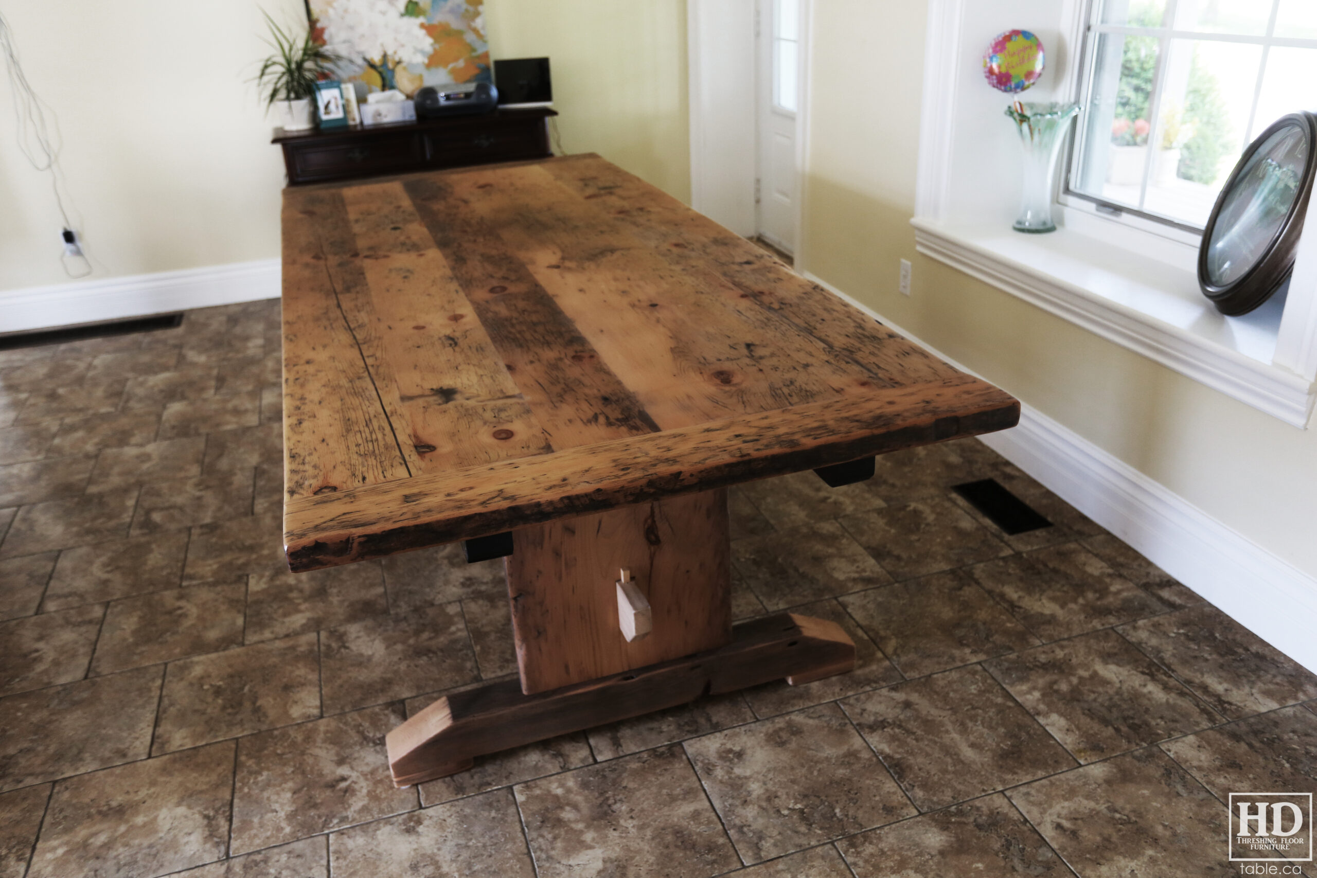 Reclaimed Wood Table with Greytone Treatment Option to Maintain the Colour of Unfinished by HD Threshing Floor Furniture / www.table.ca