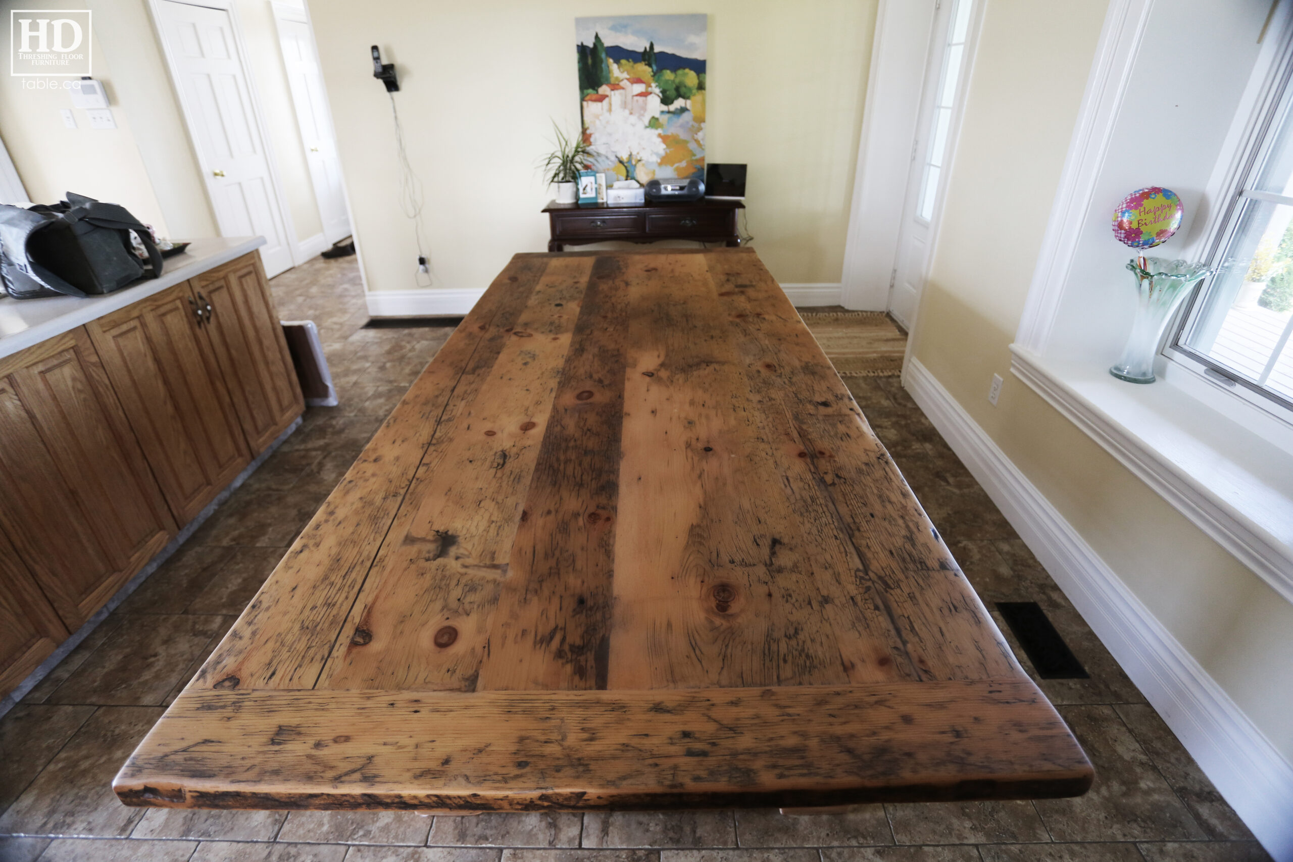 Reclaimed Wood Table with Greytone Treatment Option to Maintain the Colour of Unfinished by HD Threshing Floor Furniture / www.table.ca