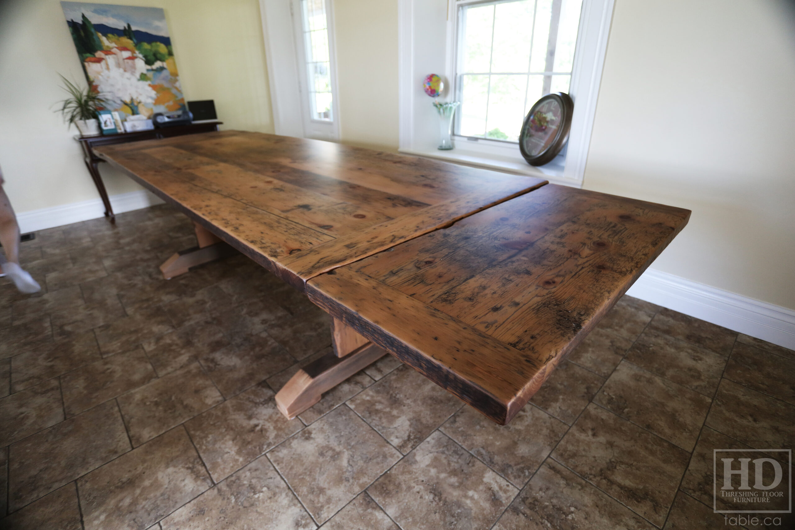 Reclaimed Wood Table with Greytone Treatment Option to Maintain the Colour of Unfinished by HD Threshing Floor Furniture / www.table.ca