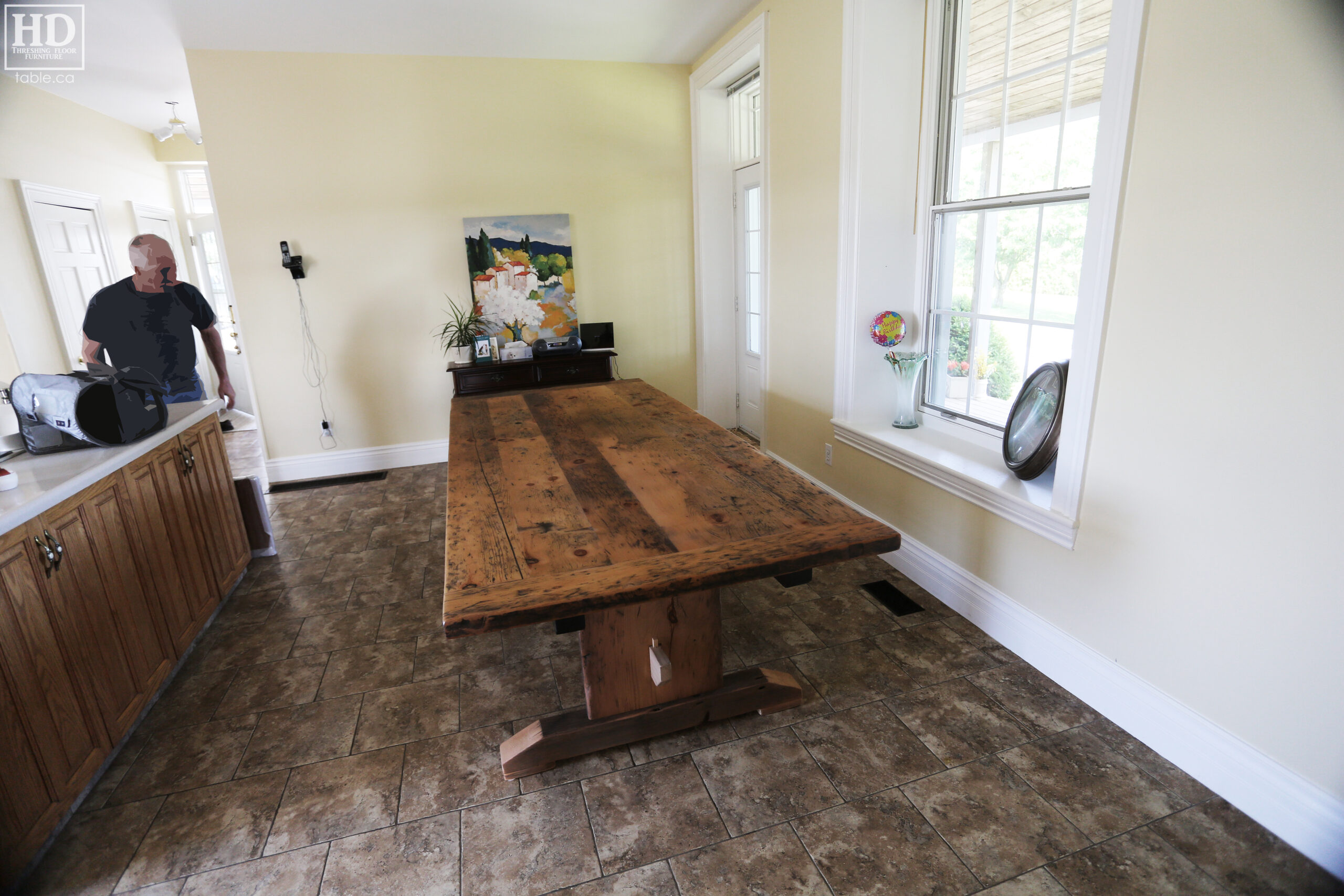 Reclaimed Wood Table with Greytone Treatment Option to Maintain the Colour of Unfinished by HD Threshing Floor Furniture / www.table.ca