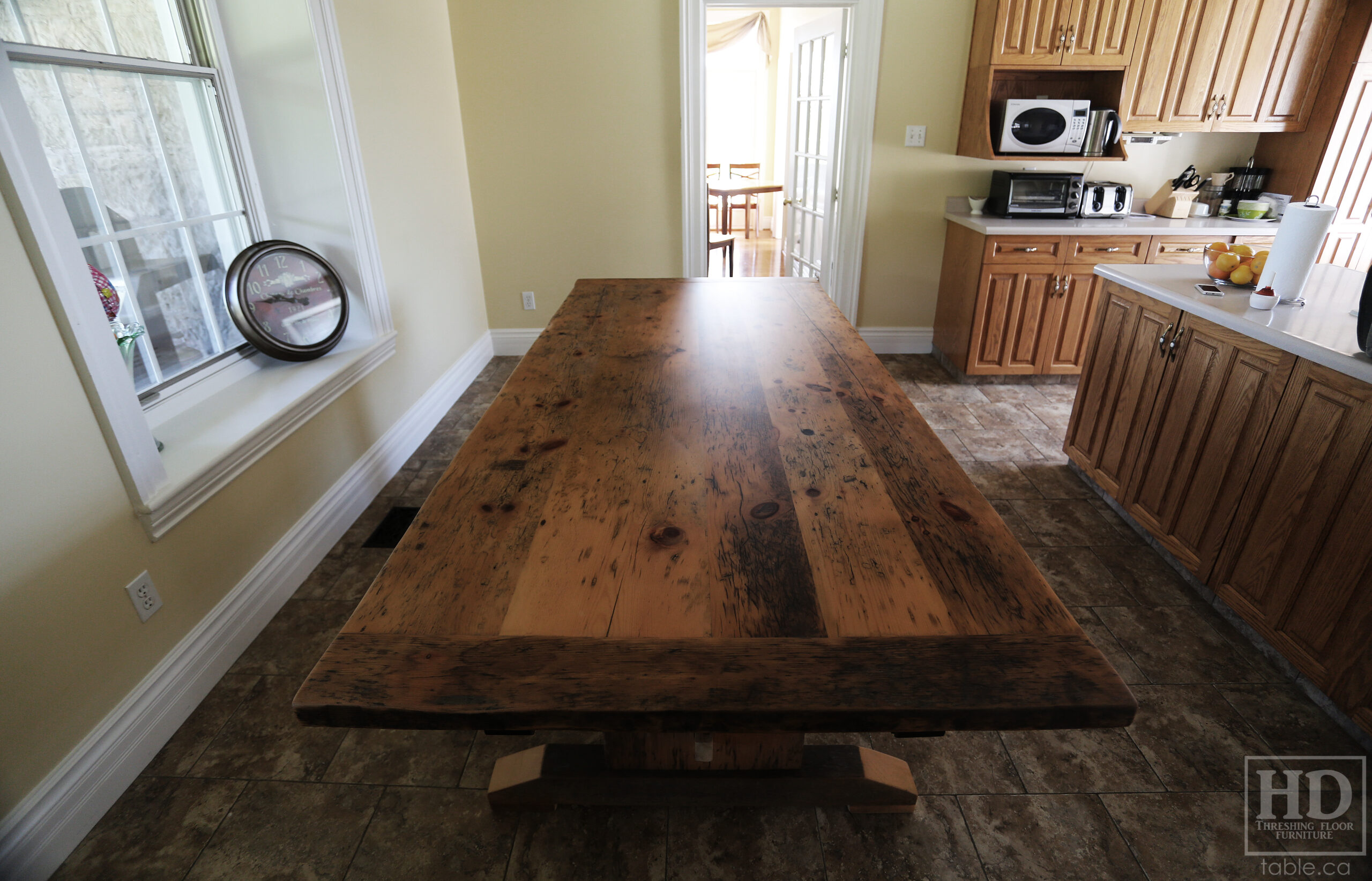 Reclaimed Wood Table with Greytone Treatment Option to Maintain the Colour of Unfinished by HD Threshing Floor Furniture / www.table.ca