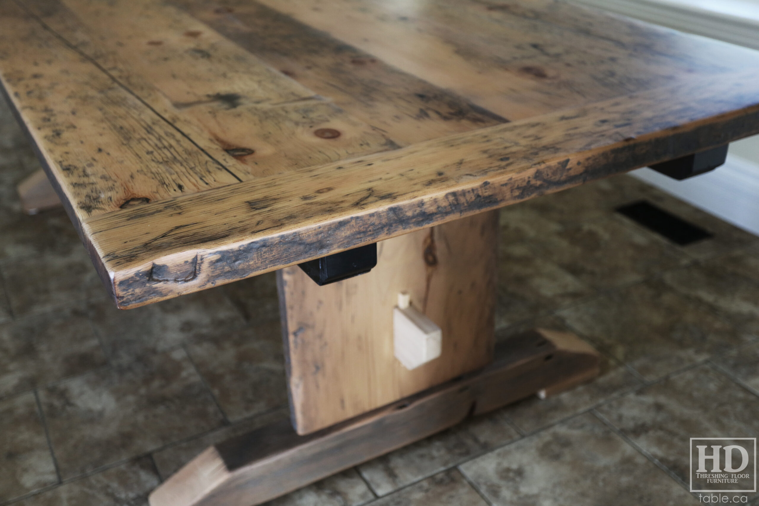 Reclaimed Wood Table with Greytone Treatment Option to Maintain the Colour of Unfinished by HD Threshing Floor Furniture / www.table.ca