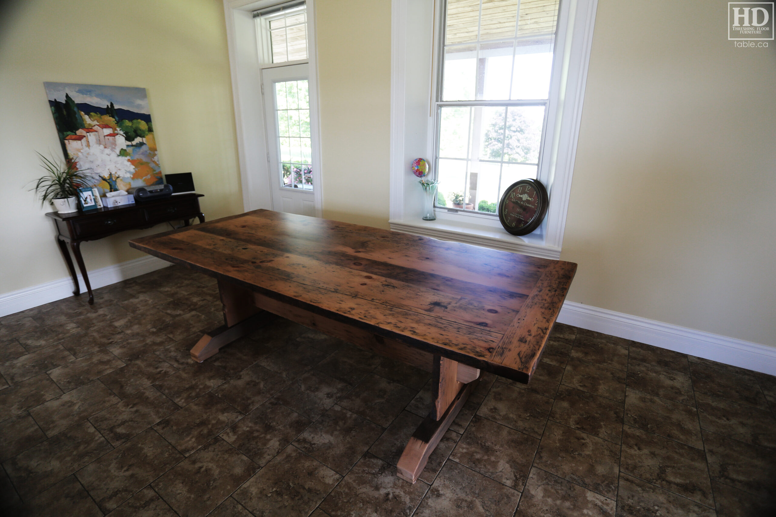 Reclaimed Wood Table with Greytone Treatment Option to Maintain the Colour of Unfinished by HD Threshing Floor Furniture / www.table.ca