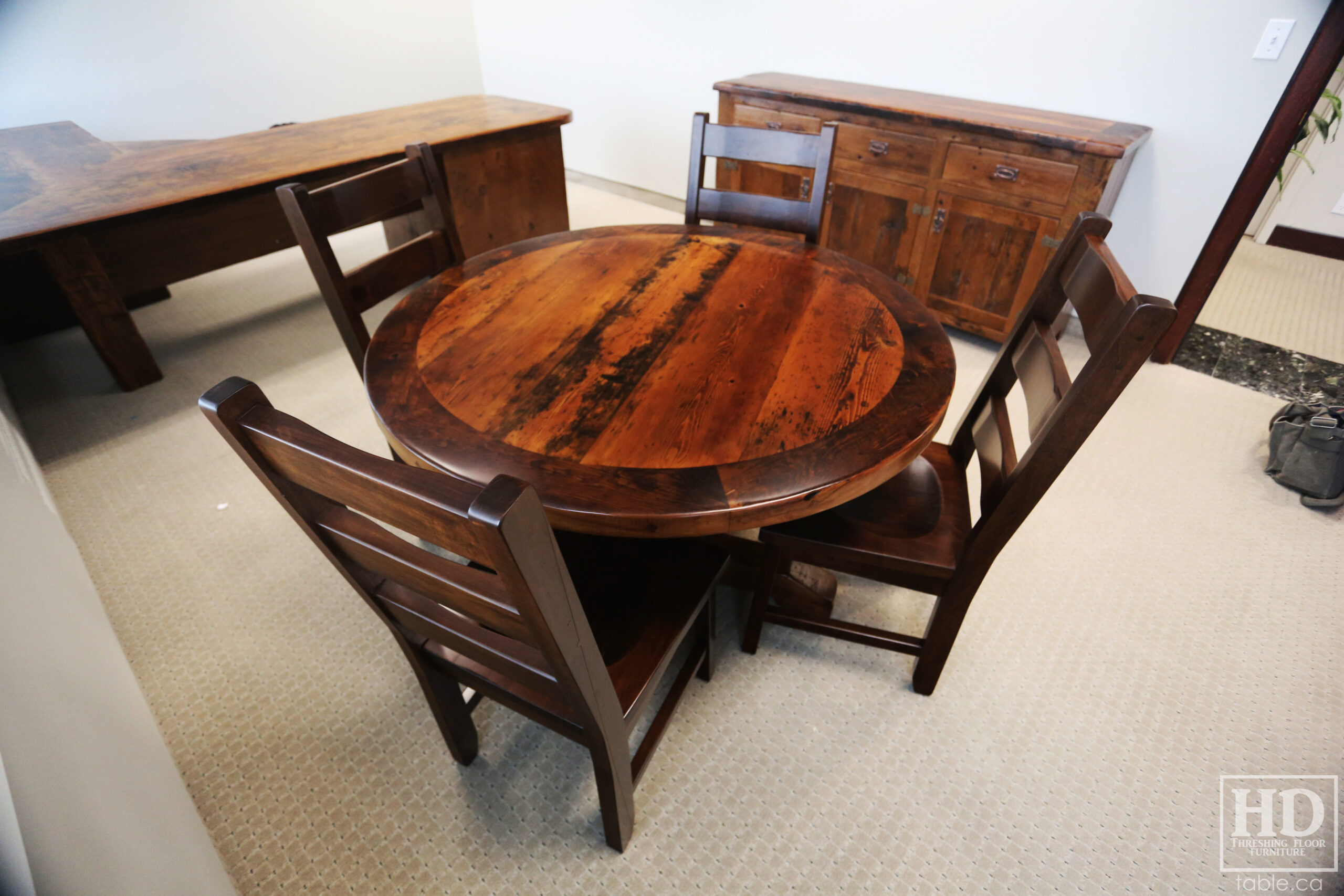 Office Round Table made from Ontario Barnwood by HD Threshing Floor Furniture / www.table.ca