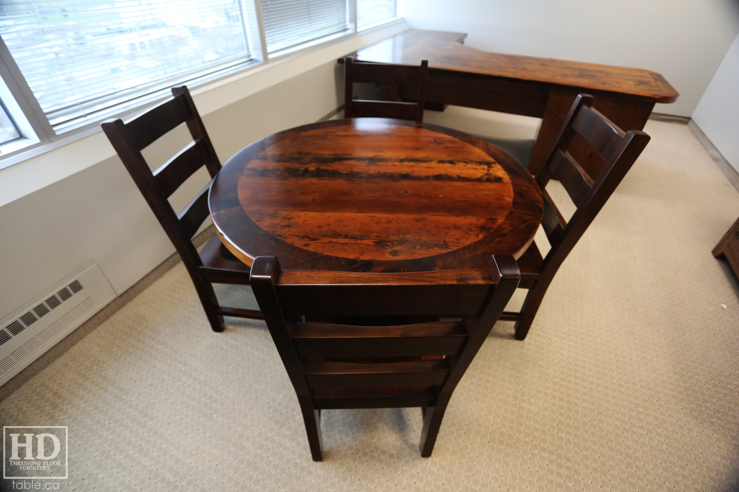 Office Round Table made from Ontario Barnwood by HD Threshing Floor Furniture / www.table.ca