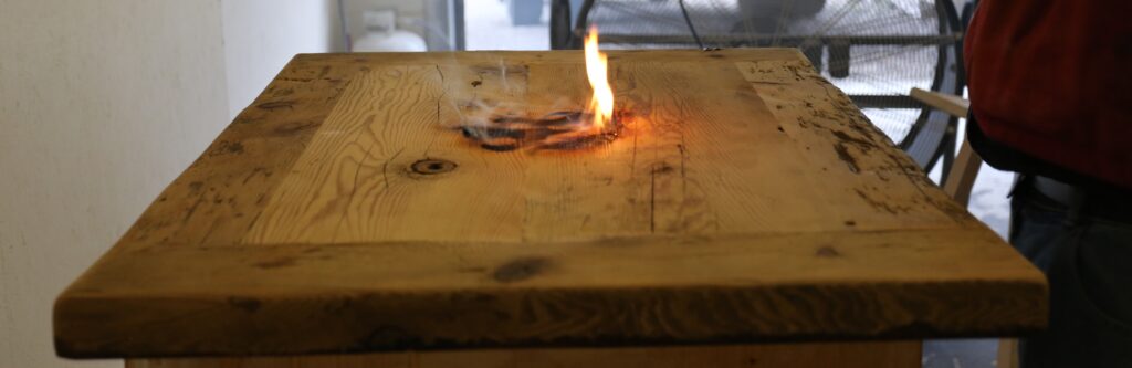 Burn Branding Reclaimed Wood Restaurant Tops by HD Threshing Floor Furniture / www.table.ca