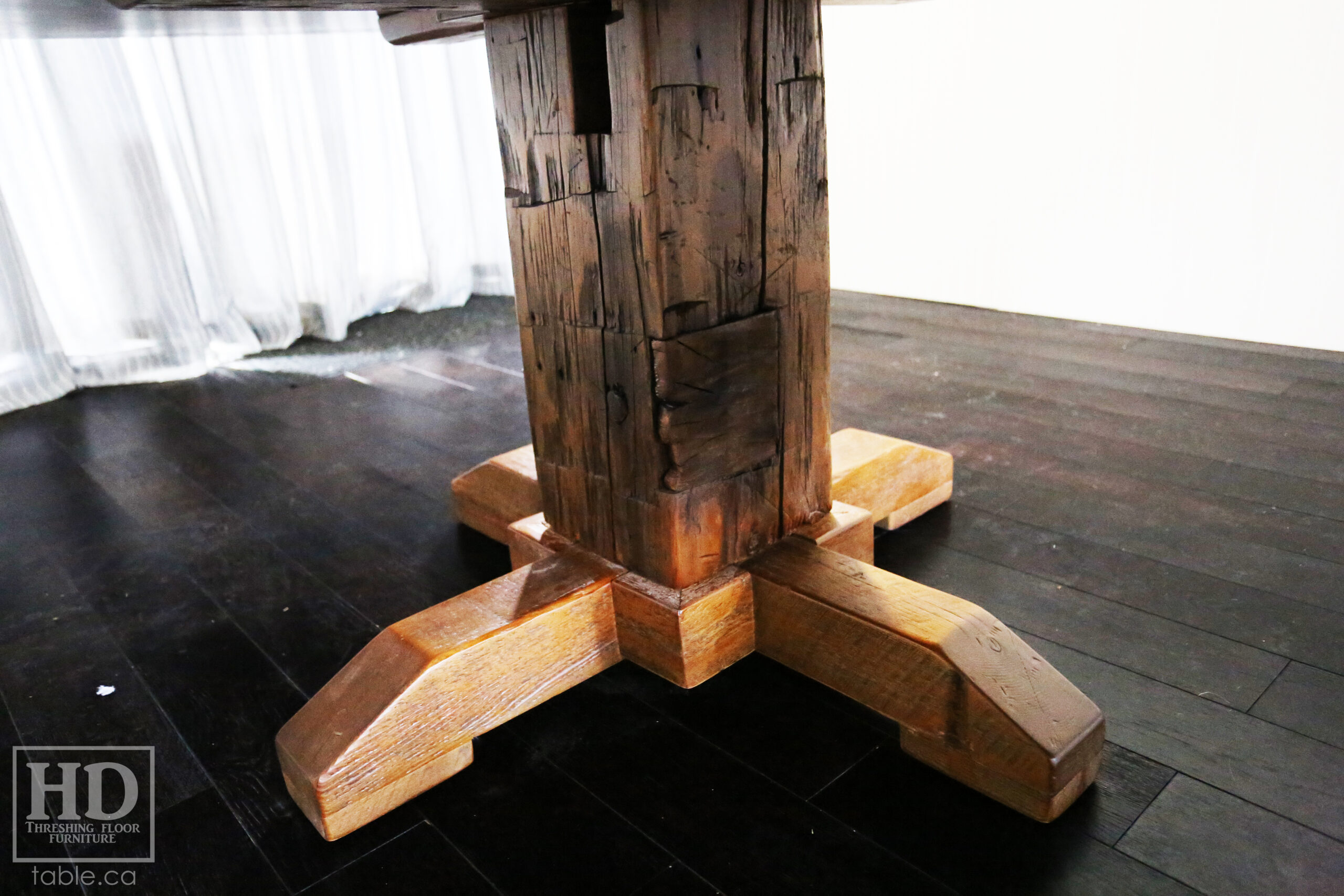Rustic Pedestal Table made from Reclaimed Ontario, Canada Barnwood by HD Threshing Floor Furniture / www.table.ca