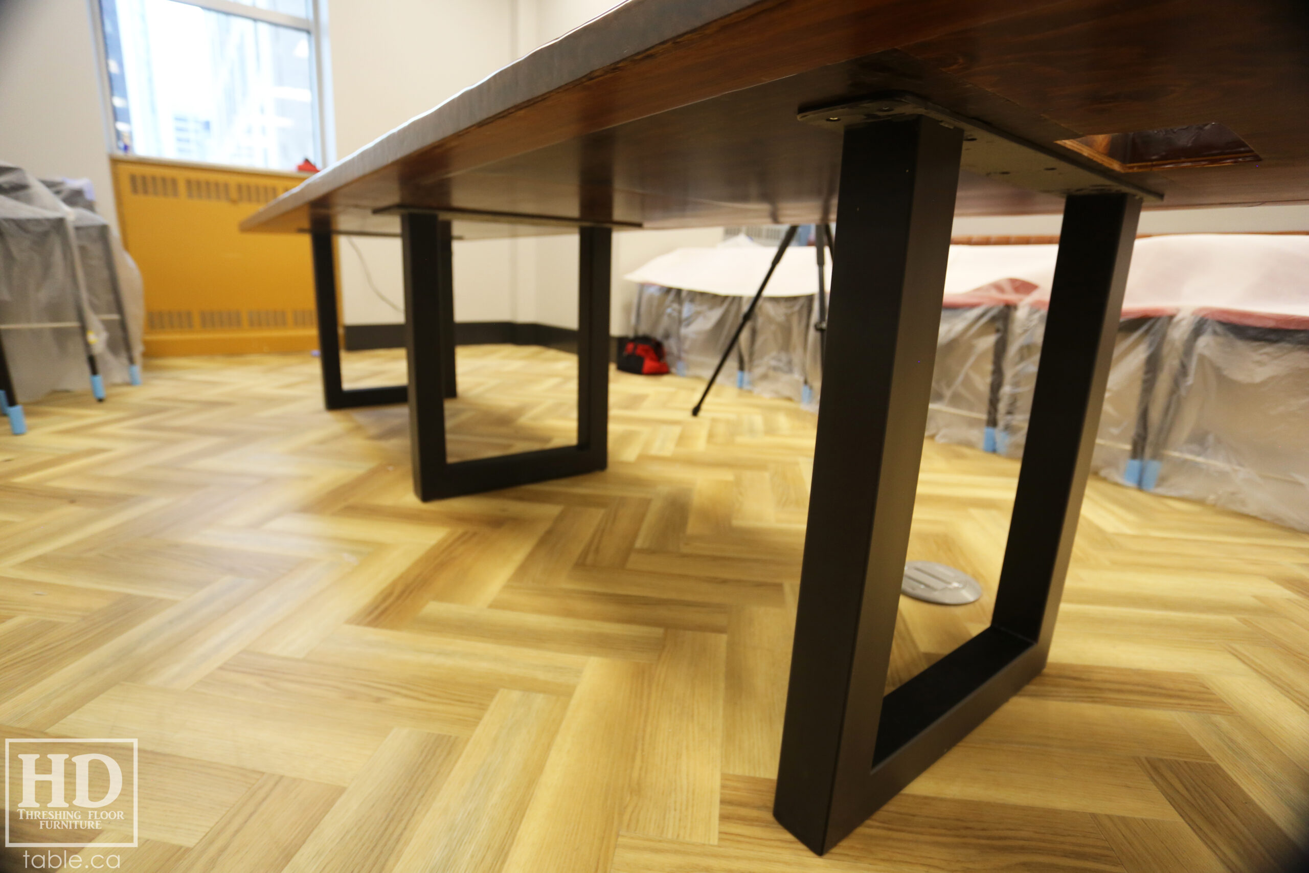 Boardroom Table with Metal Base made from Ontario Barnwood by HD Threshing Floor Furniture / www.table.ca