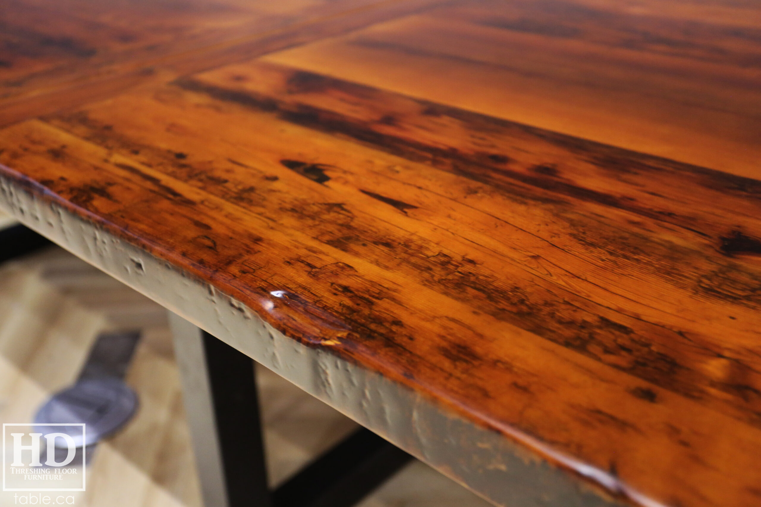 Boardroom Table with Metal Base made from Ontario Barnwood by HD Threshing Floor Furniture / www.table.ca