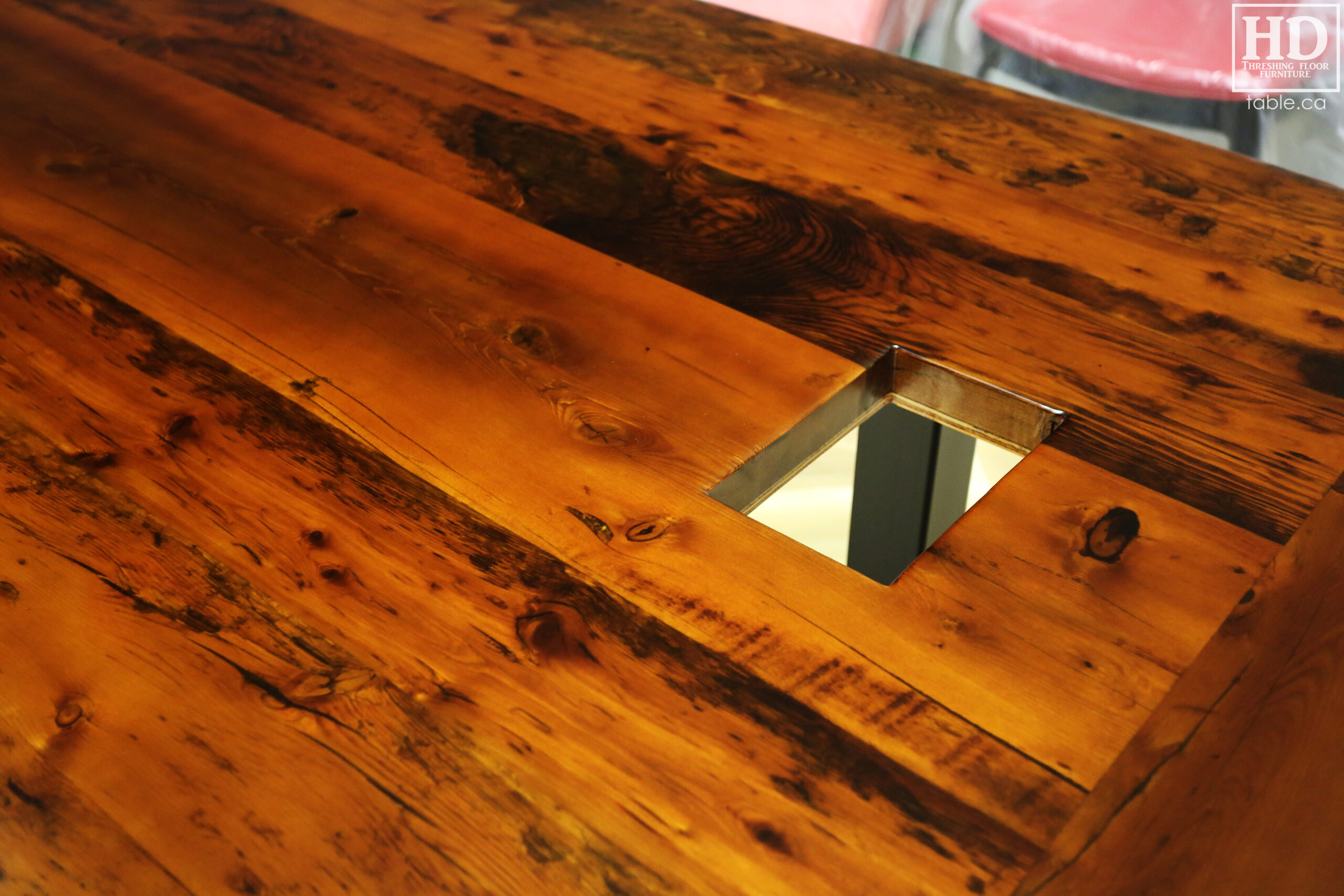 Boardroom Table with Metal Base made from Ontario Barnwood by HD Threshing Floor Furniture / www.table.ca