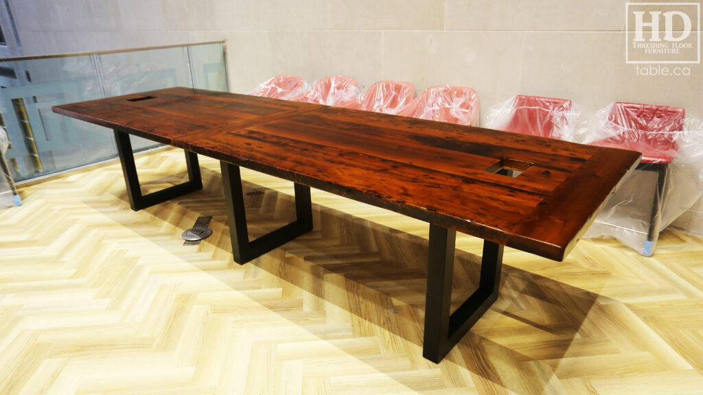 Boardroom Table with Metal Base made from Ontario Barnwood by HD Threshing Floor Furniture / www.table.ca