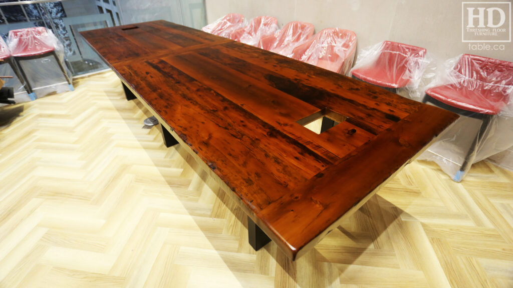 Boardroom Table with Metal Base made from Ontario Barnwood by HD Threshing Floor Furniture / www.table.ca