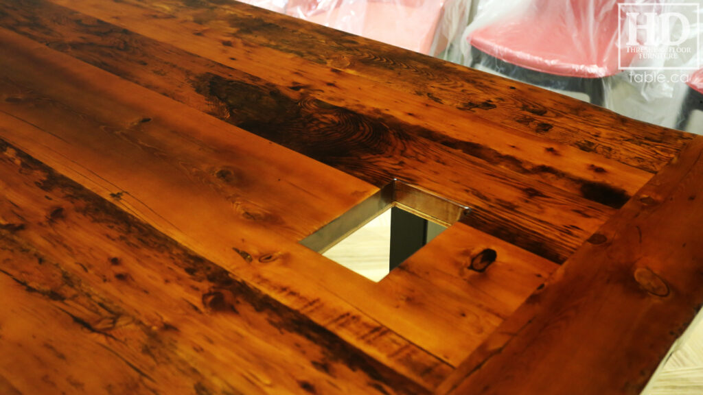 Boardroom Table with Metal Base made from Ontario Barnwood by HD Threshing Floor Furniture / www.table.ca