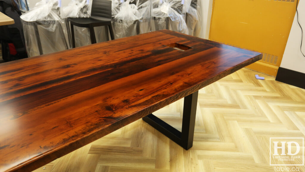 Boardroom Table with Metal Base made from Ontario Barnwood by HD Threshing Floor Furniture / www.table.ca