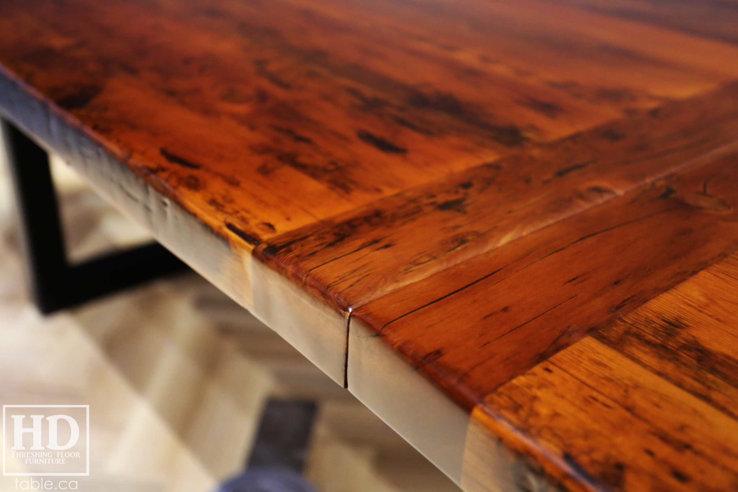 Boardroom Table with Metal Base made from Ontario Barnwood by HD Threshing Floor Furniture / www.table.ca