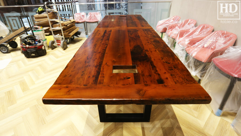 Boardroom Table with Metal Base made from Ontario Barnwood by HD Threshing Floor Furniture / www.table.ca