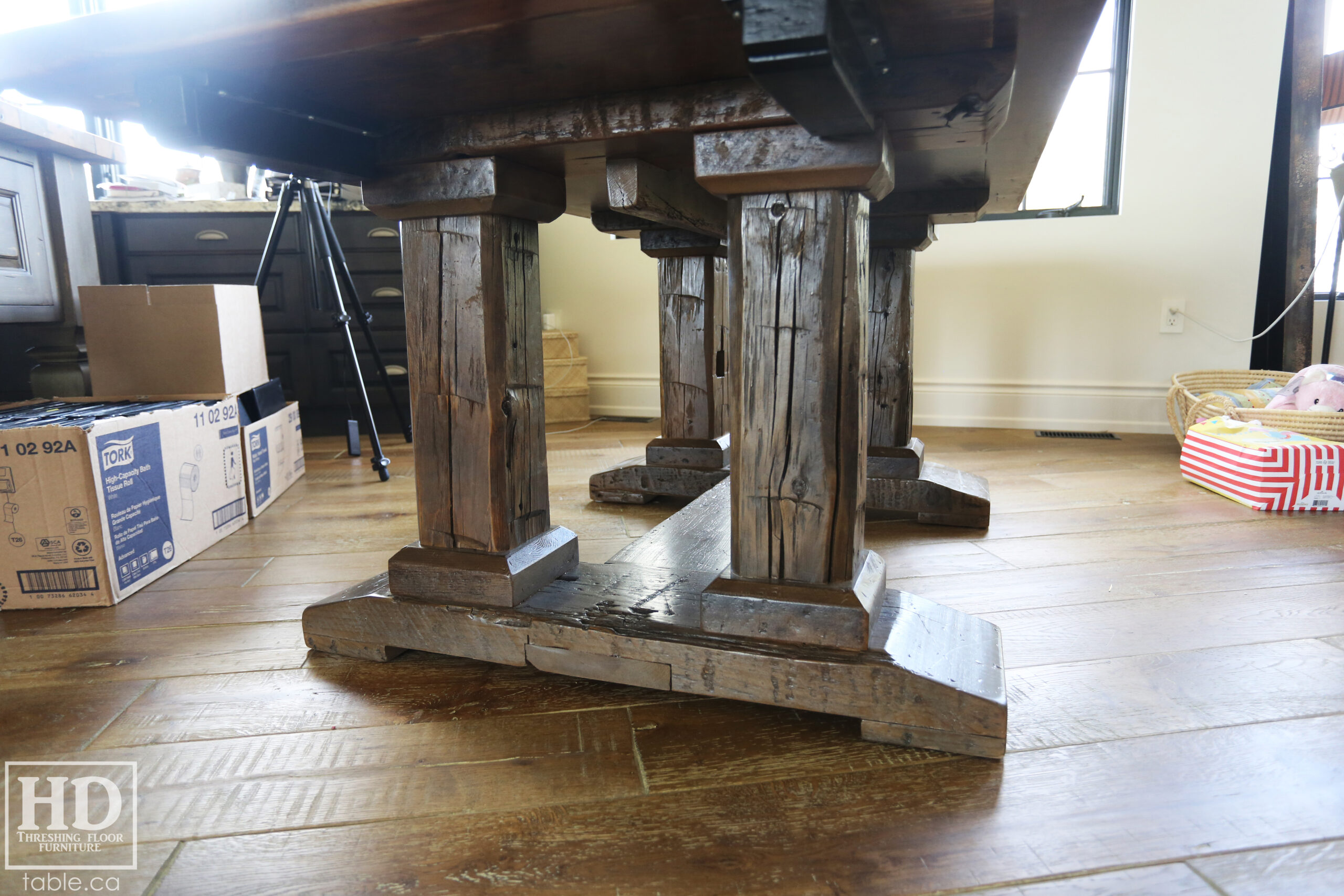 Barnboard Grey Option Reclaimed Wood Table with Modified Frame Base by HD Threshing Floor Furniture / www.table.ca