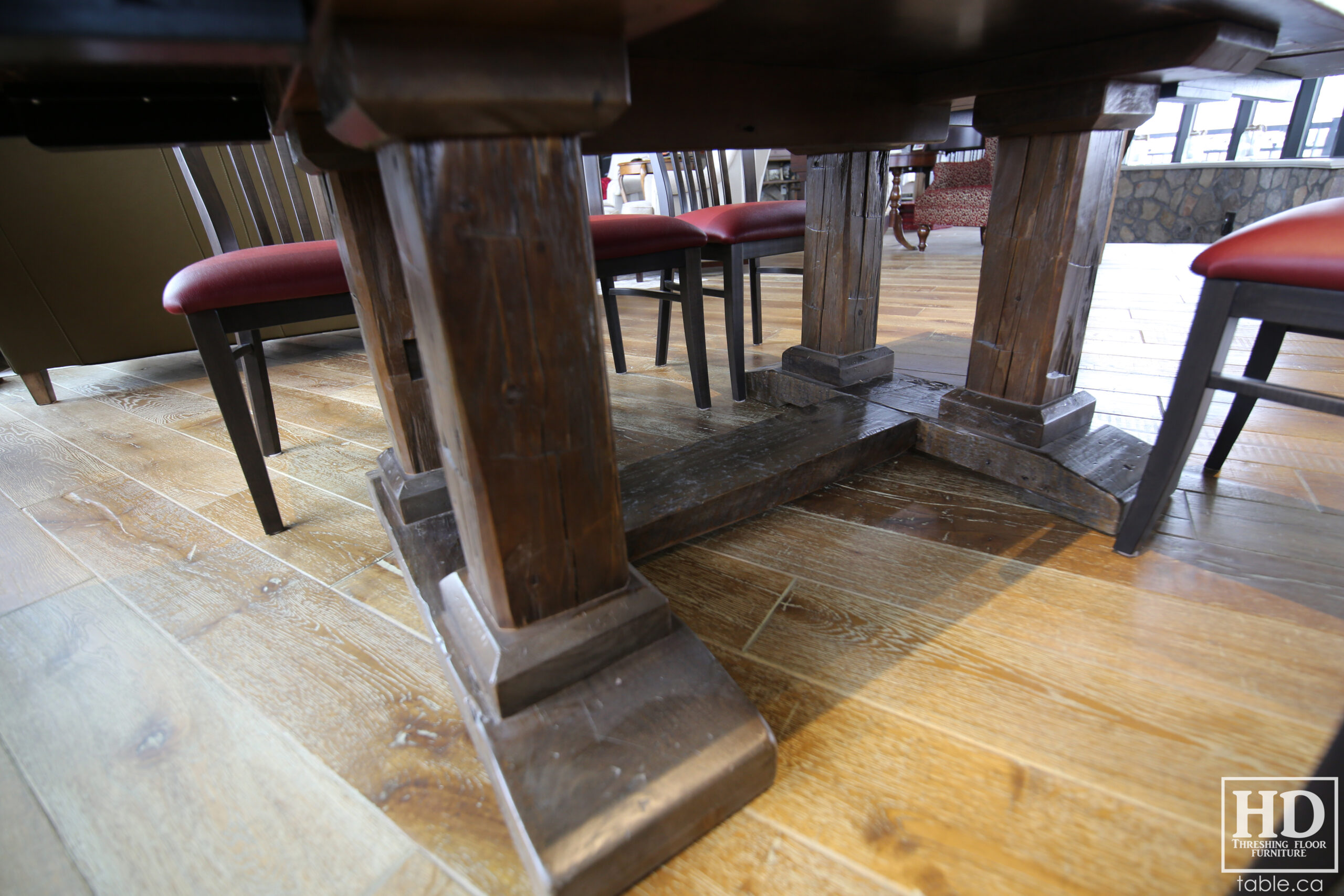 Barnboard Grey Option Reclaimed Wood Table with Modified Frame Base by HD Threshing Floor Furniture / www.table.ca