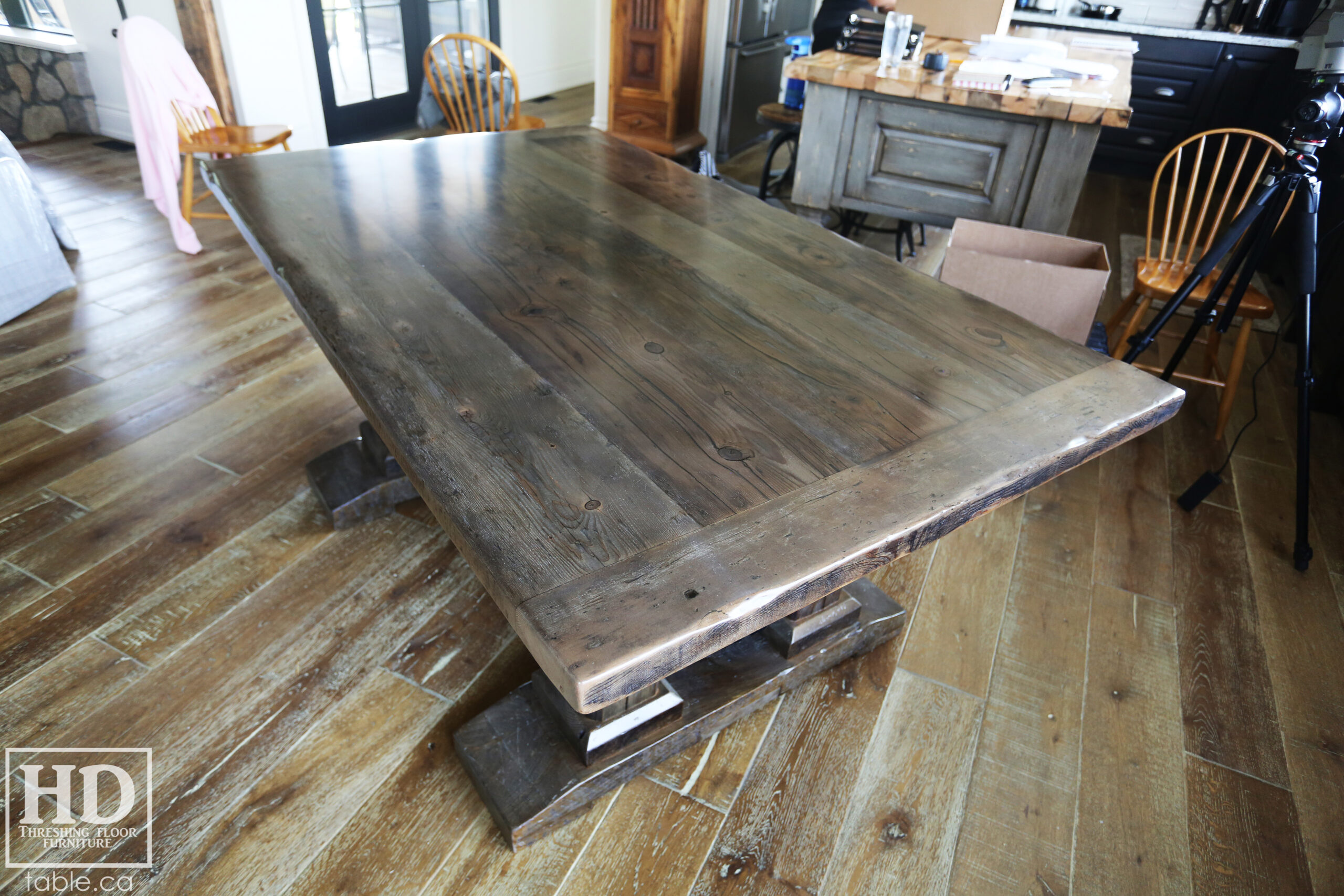 Barnboard Grey Option Reclaimed Wood Table with Modified Frame Base by HD Threshing Floor Furniture / www.table.ca