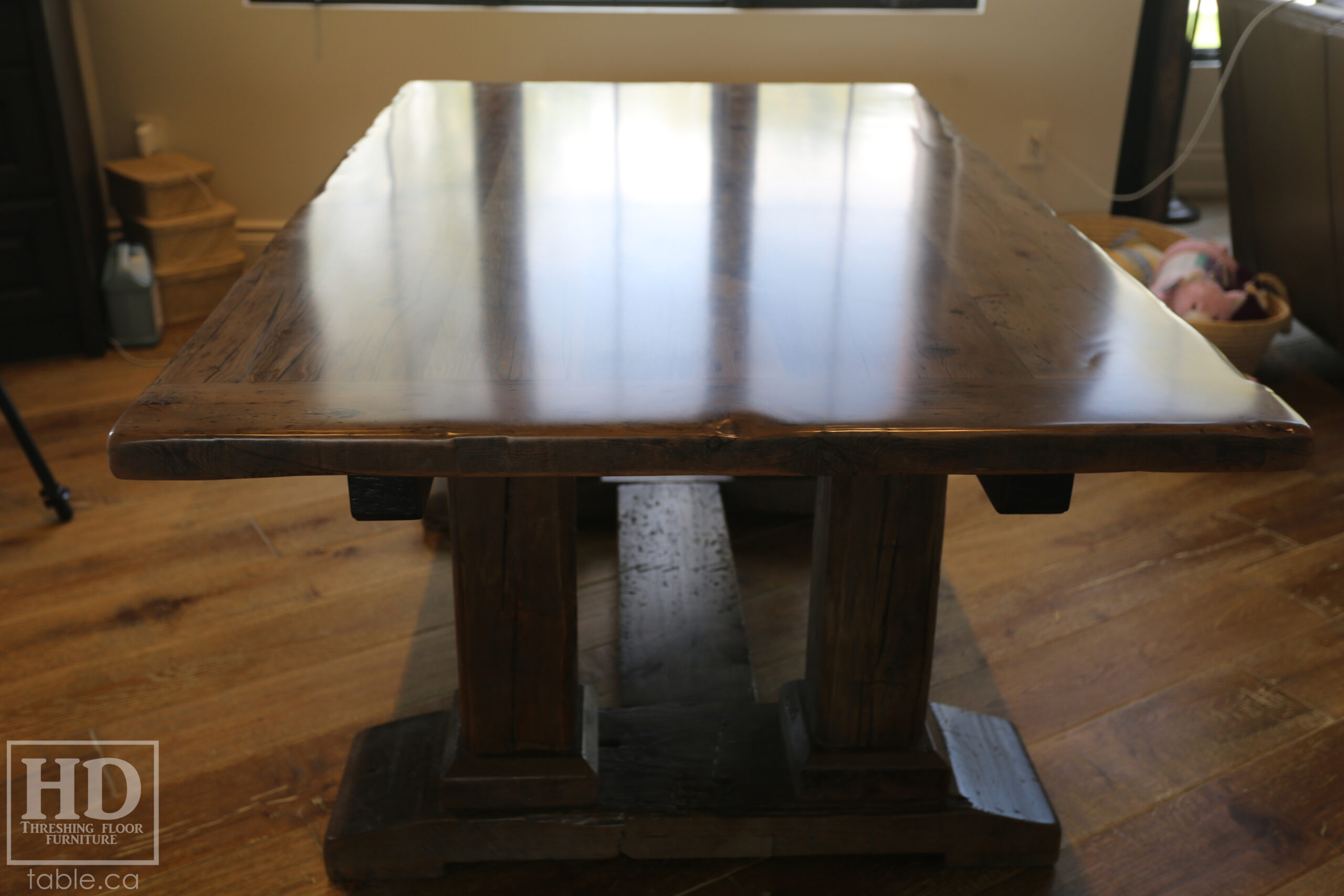 Barnboard Grey Option Reclaimed Wood Table with Modified Frame Base by HD Threshing Floor Furniture / www.table.ca