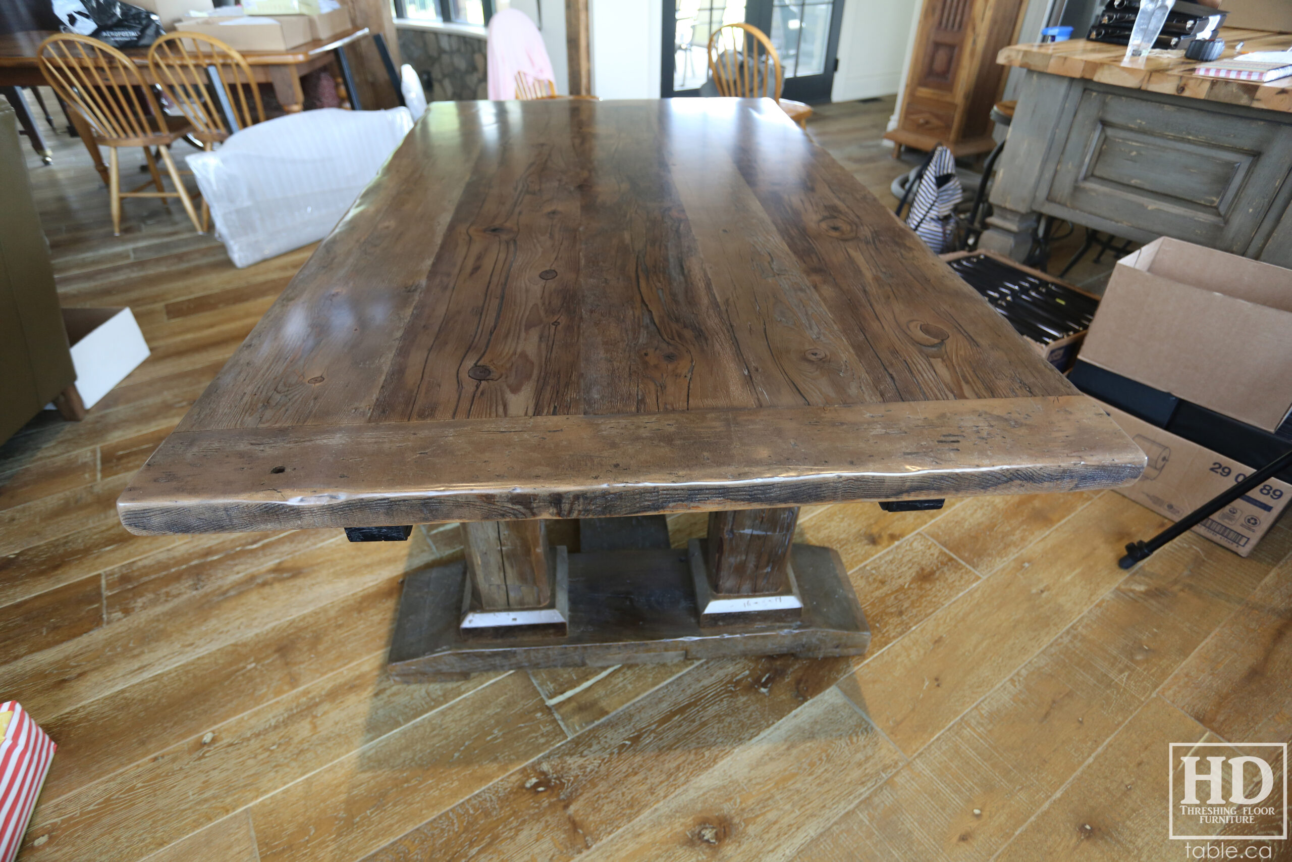 Barnboard Grey Option Reclaimed Wood Table with Modified Frame Base by HD Threshing Floor Furniture / www.table.ca